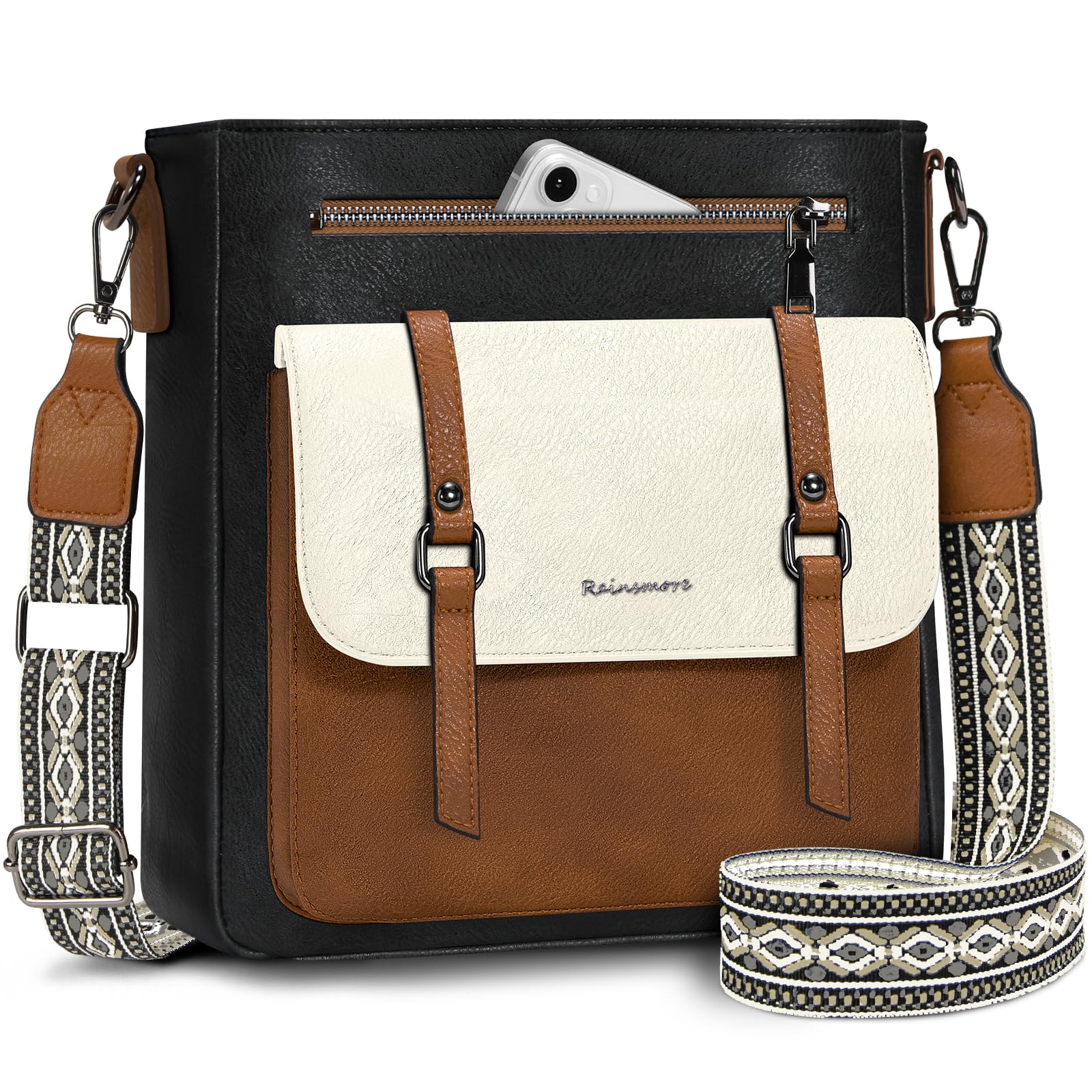 RAINSMORE Crossbody Bag for Women Waterproof Leather Crossbody Purses Lightweight Handbags Shoulder Bag Travel Purse