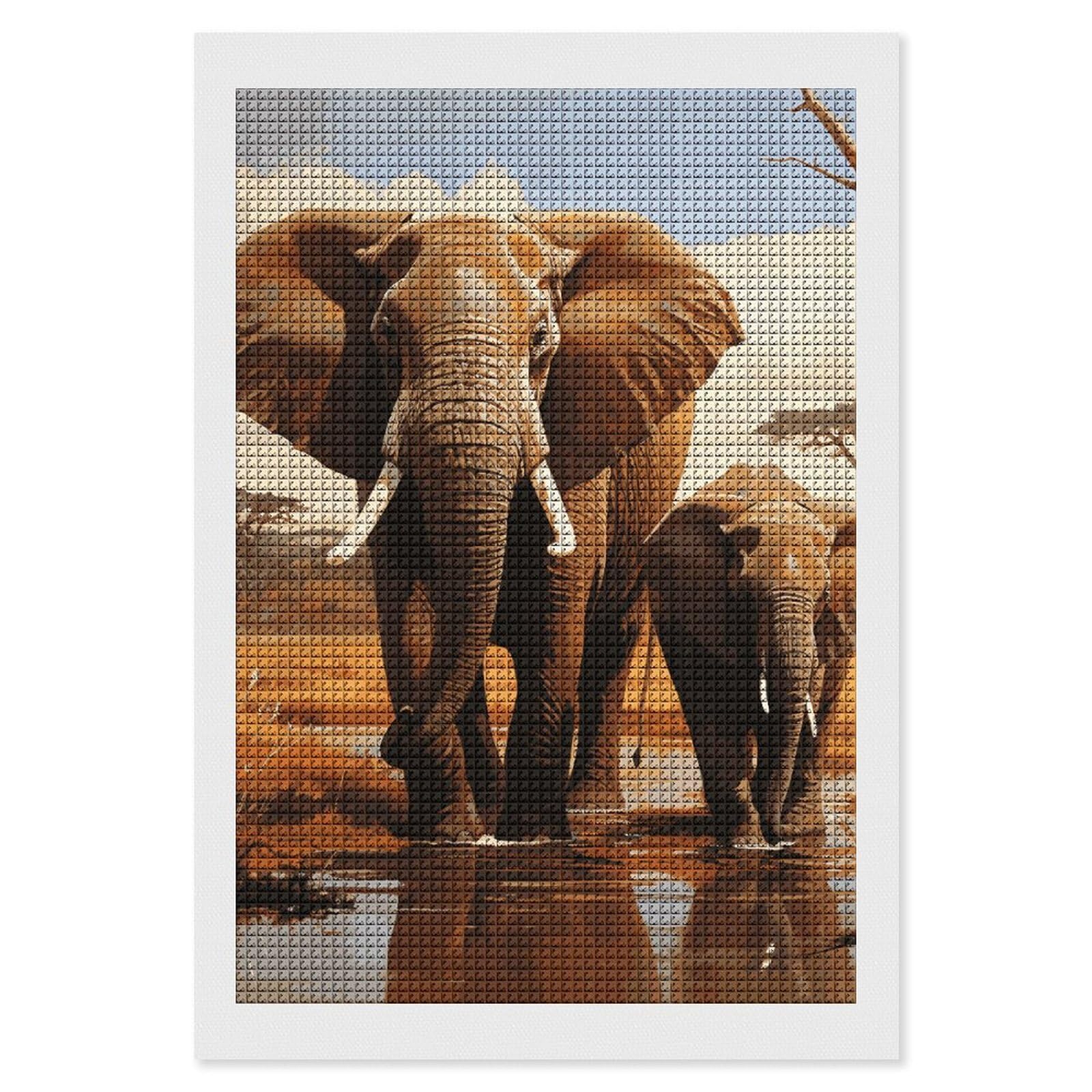 Elephant Family Diamond Art Kits for Adults, DIY 5D Diamonds Painting Kits for Beginner, Round Full Drill Diamond Dots Painting, 8"x12" Diamonds Pictures Gem Art and Crafts Wall Decor