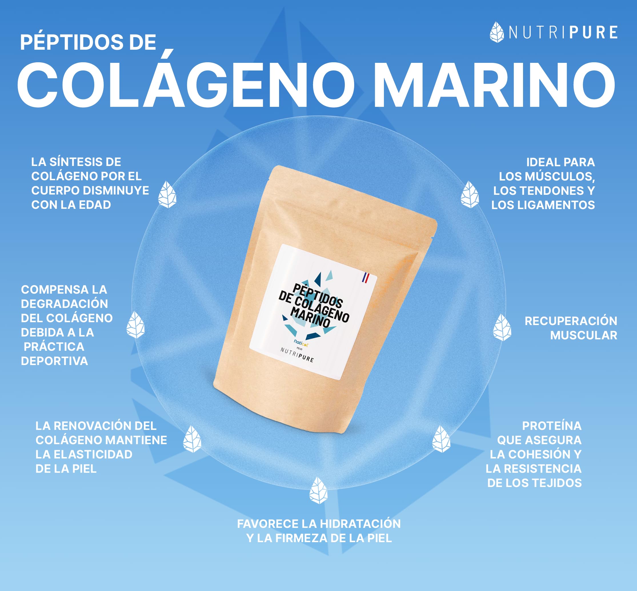 Nutripure | Colágeno Marino Salvaje en Polvo | Suplemento Alimenticio Articulaciones, Cuidado del Cabello & Uñas, Piel | Colágeno Marino Hidrolizado | Bote 1,2KG | 4 meses | Neutro | Made in France