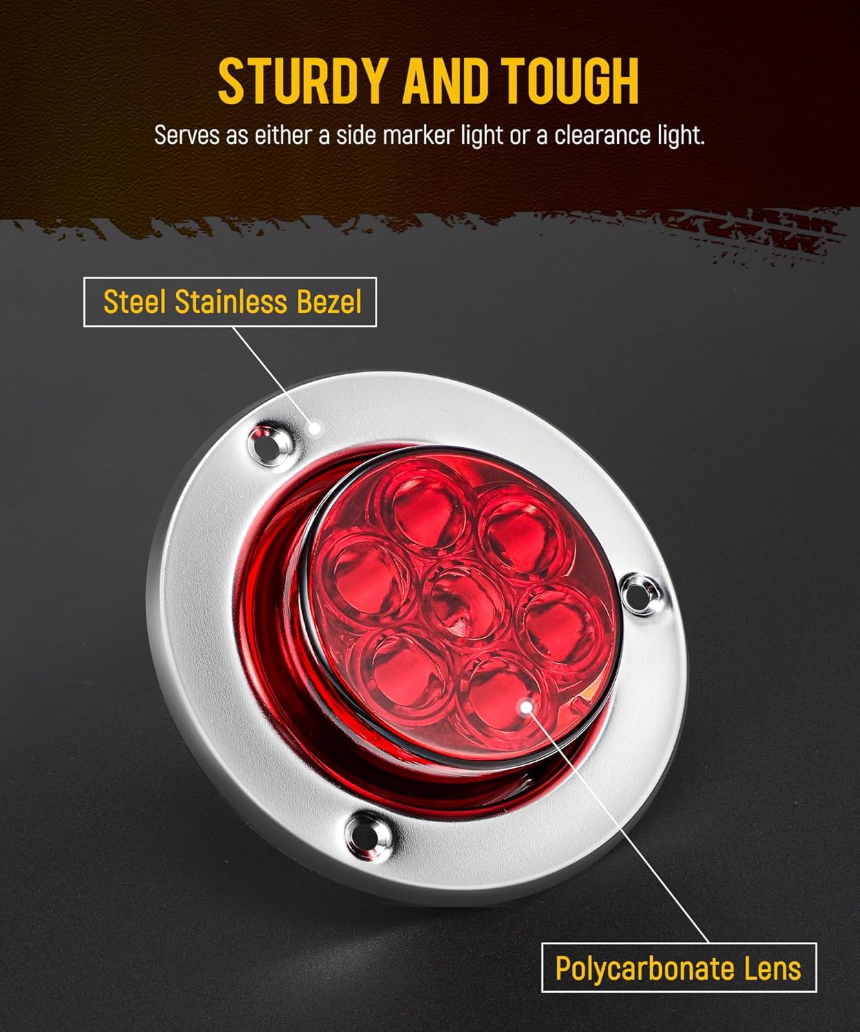 Partsam 10Pcs 2 inch Red 7LED Side Marker Clearance Light Turn Signal with Stainless Steel Bezel For Trailer Truck, High/Low Brightness