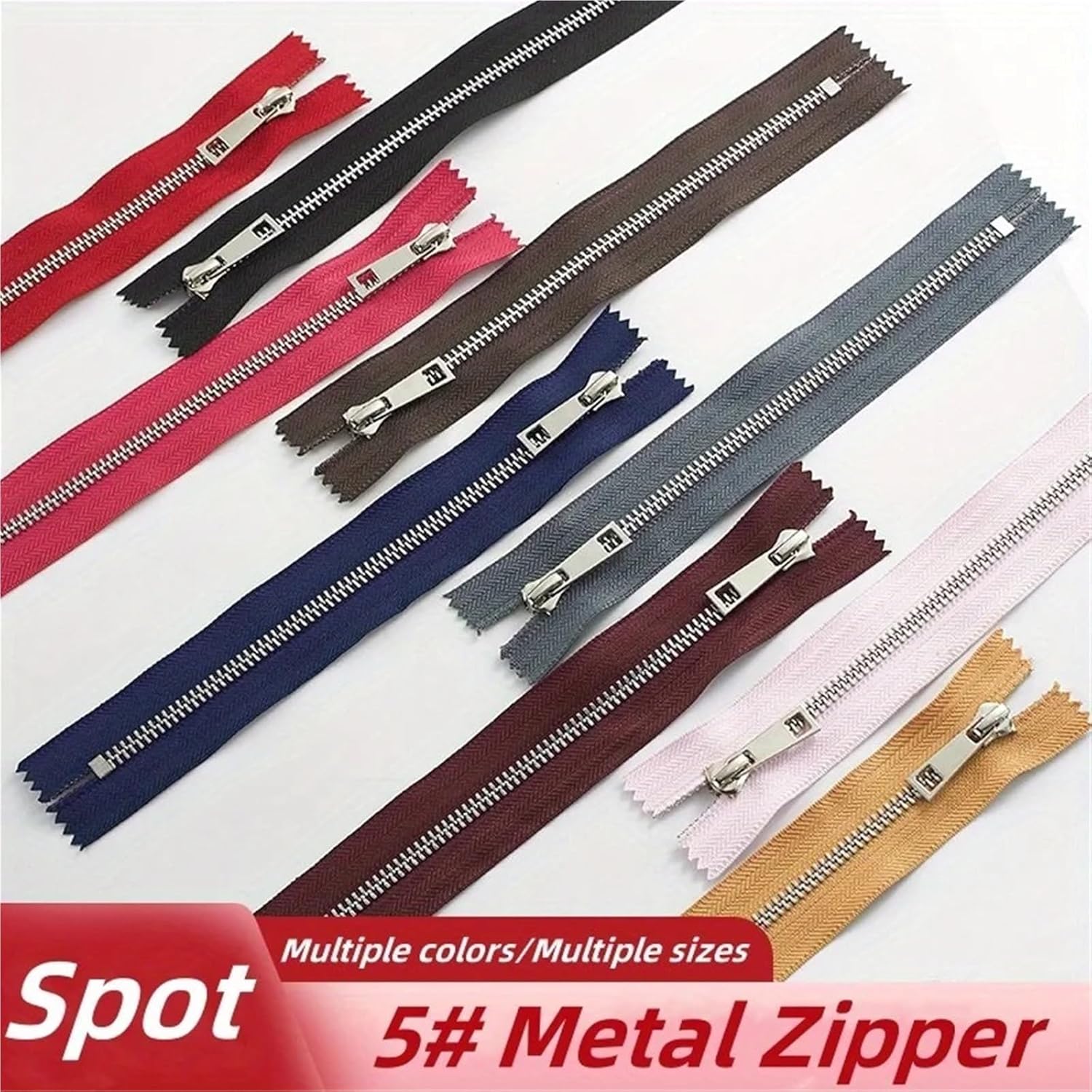 10個入り 5＃メタルジッパー シルバー歯 クローズテール DIYマルチカラーミックスパッケージングやレザーバッグに最適(30cm)