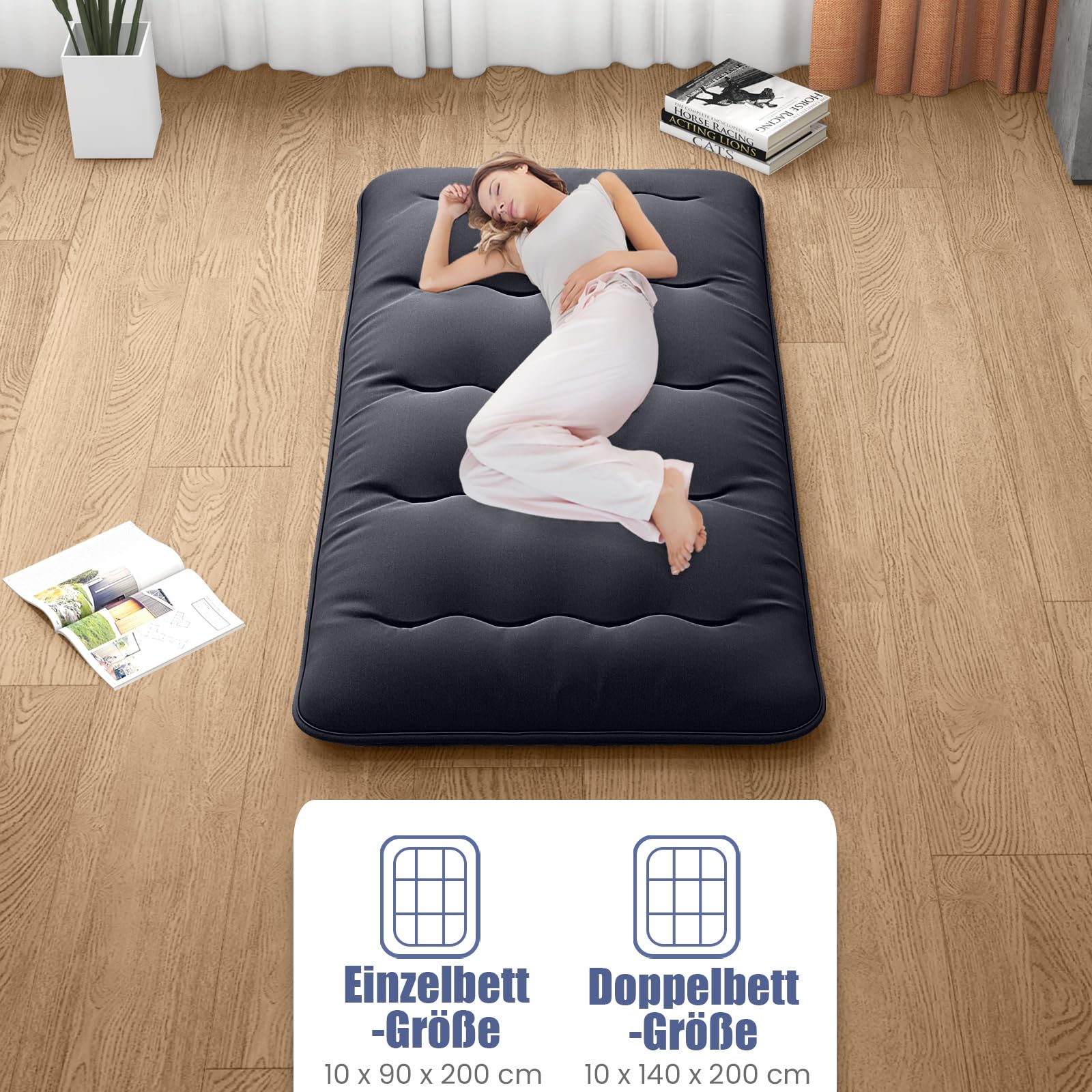 GIANTEX Japanische Futon Matratze 90x200 cm, Bodenmatratze 10cm Dicke, Tatami Matte Futonmatratze Faltbar & Tragbar, Klappmatratze Faltmatratze für Tatami, Rollmatratze mit Abnehmbarer Bezug