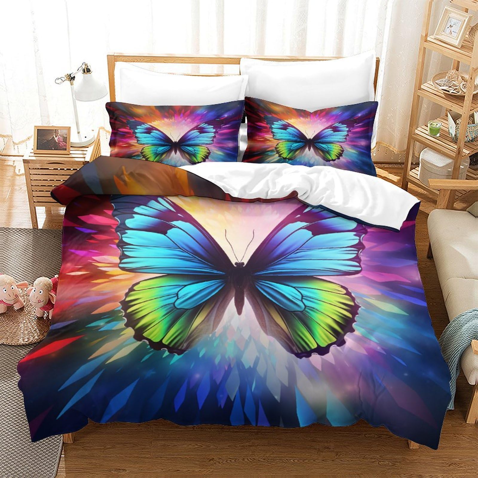 Housse de couette respirante 3D papillons 260x220 en microfibre douce