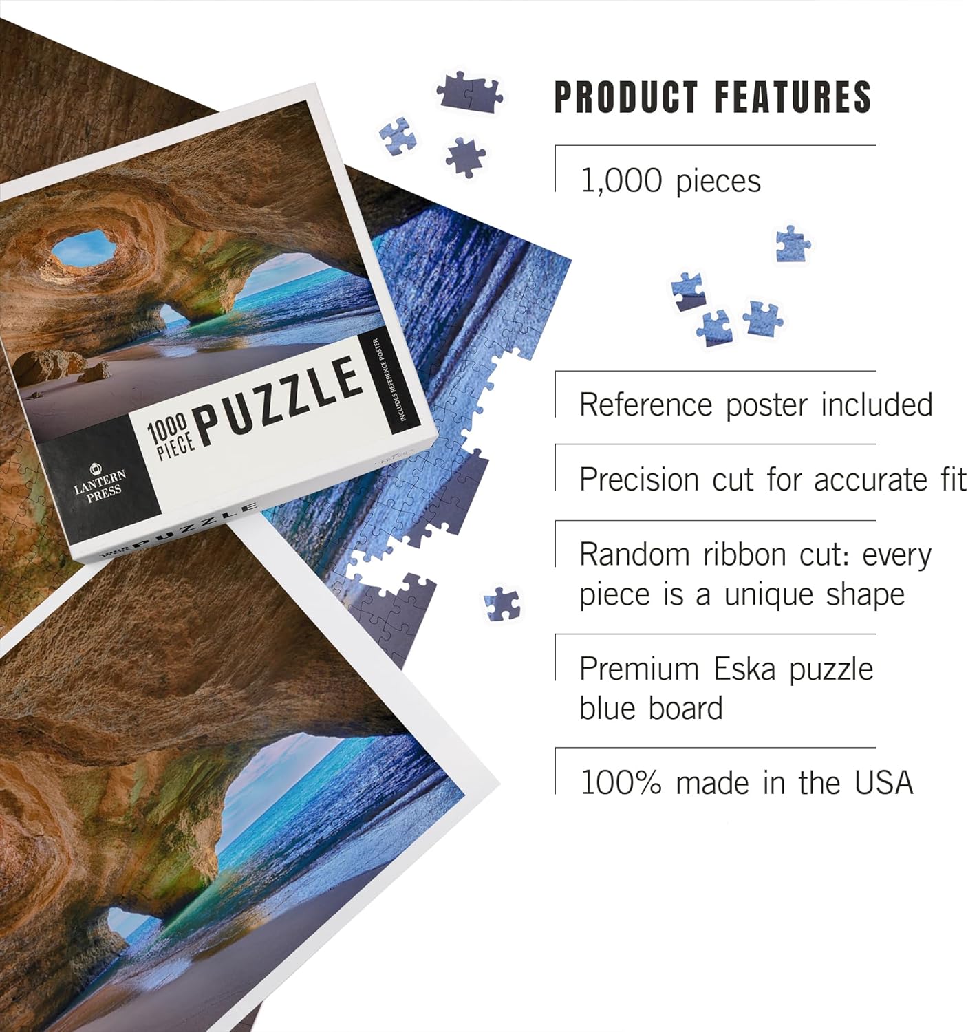 Benagil Cave, Portugal (1000 Piece Puzzle, Challenging Jigsaw Puzzle for Adults, Made in USA)