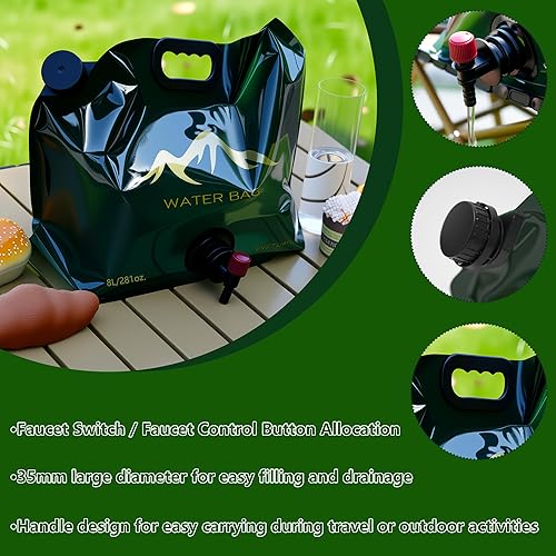 Miniatura 3 de Contenedores de almacenamiento de agua, jarra de agua plegable de 2 galones (8 L), contenedor de agua de grado alimenticio sin BPA con espita,