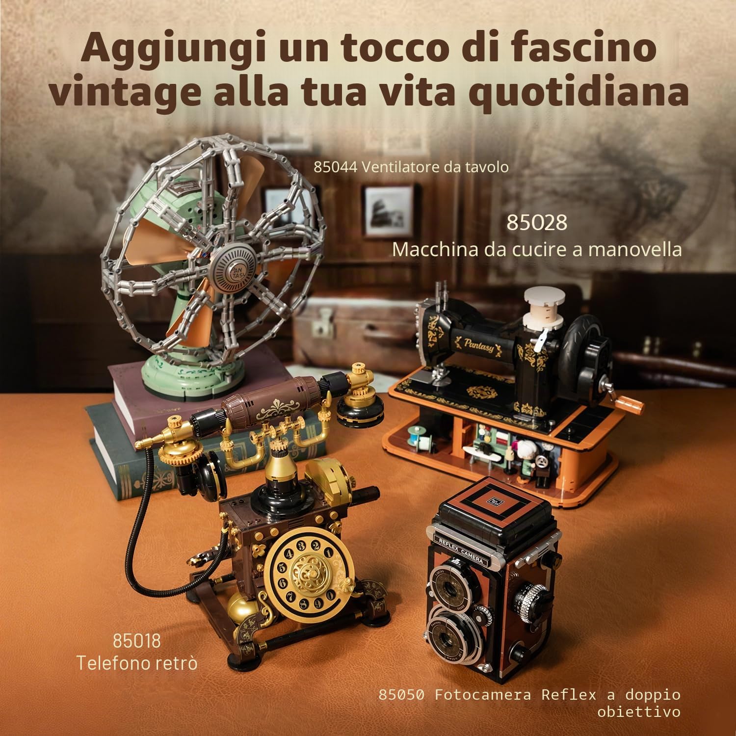 PANTASY Set di mattoncini retrò per costruzione di fotocamera per adulti, modello classico di fotocamera a doppia lente reflex con funzioni interattive, fotocamera vintage modello da collezione come