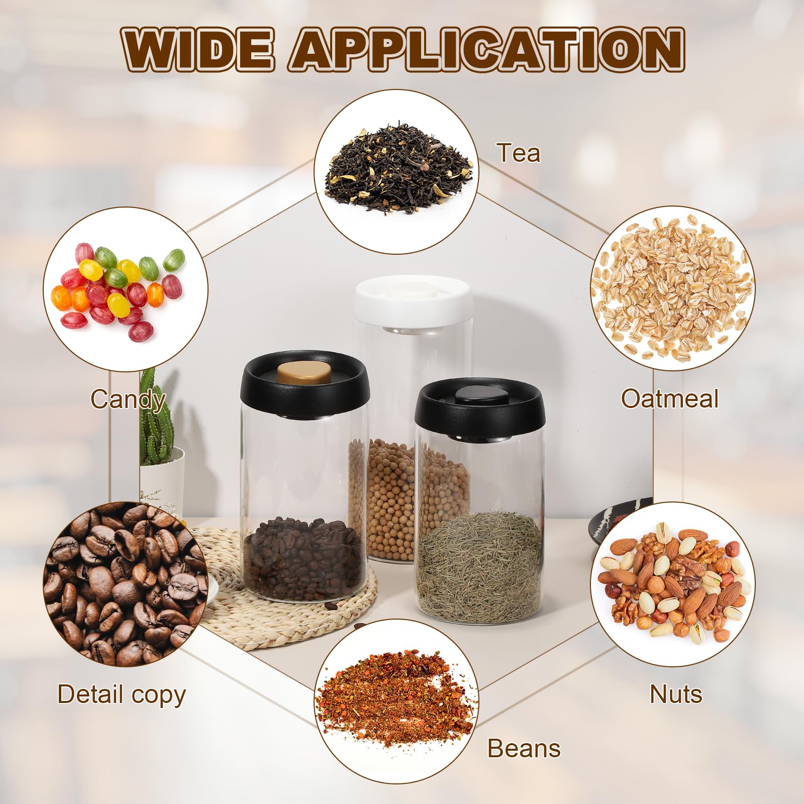 sourcing map Kaffee-Vakuumbehälter, 1200 ml, Glas-Kaffeebohnen-Aufbewahrungsbehälter mit Deckel, für Gewürze, Kekse, losen Tee, Schwarz, 2 Stück