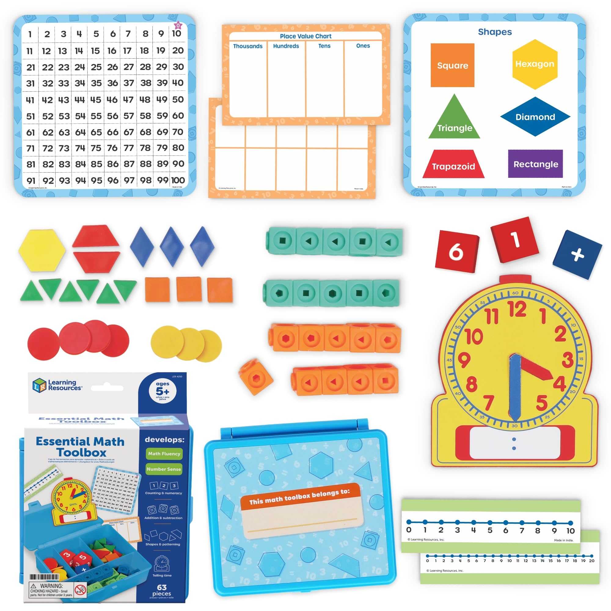 Learning Resources Niezbędny zestaw narzędzi matematycznych - manipulacje matematyczne, dodawanie i odejmowanie, umiejętności czasowe, niezbędne rzeczy w klasie, przybory szkolne, zestaw programowy