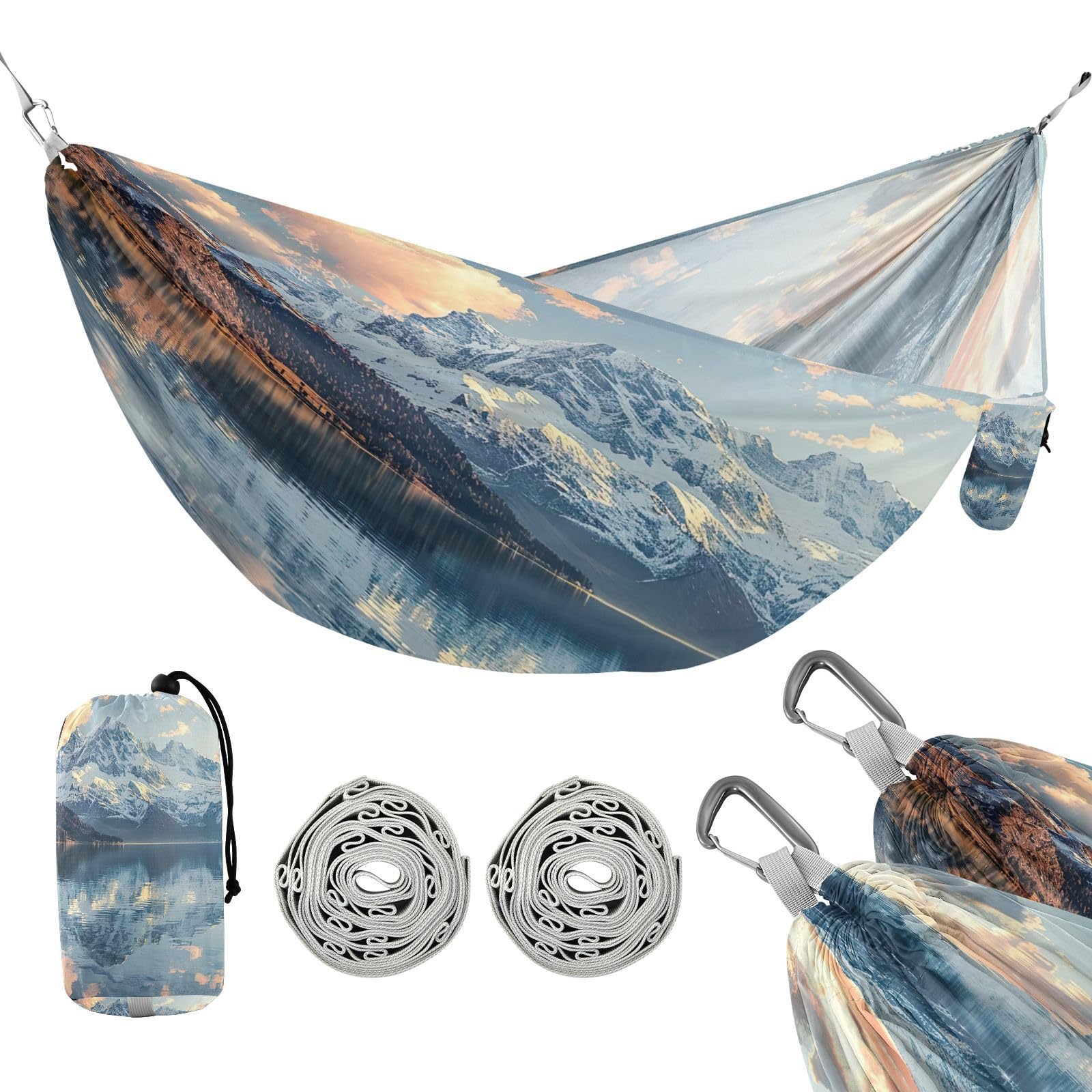 Kigai Landscape Camping Hammock Durable & Portable Travel Hammock Holds 330lbs with Tree Strapsm, Pocket, Camping Accessories