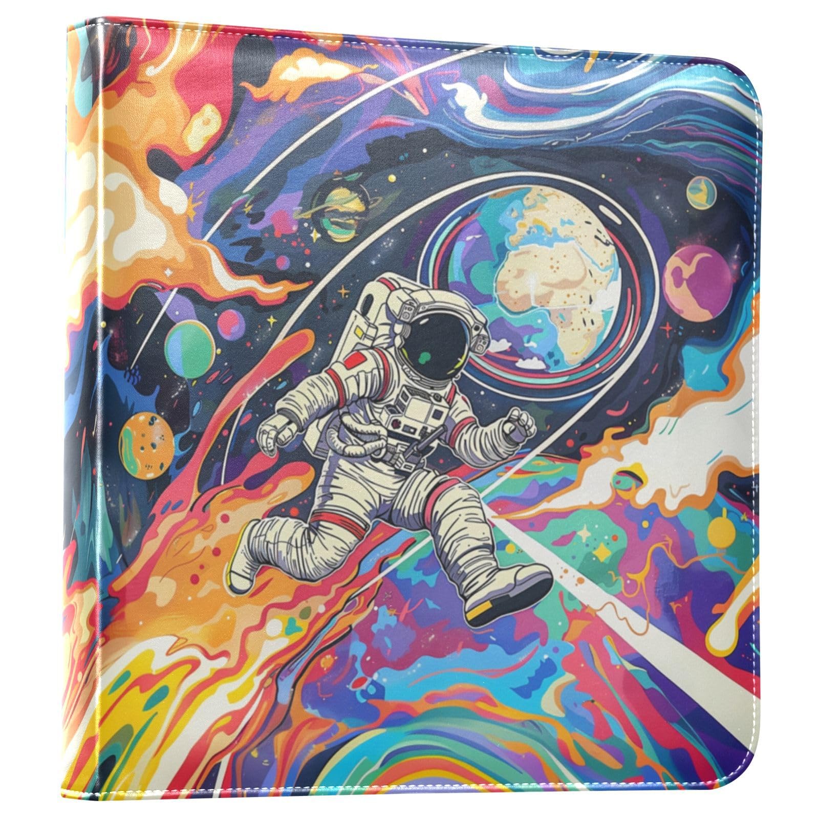 JIPONI Astronaut Run in Space Large Photo Album, DIY Leather Cover Scrapbook Albums for 4x6 5x7 6x8 Pictures, Self Adhesive Memory Book for Wedding, Baby, Family