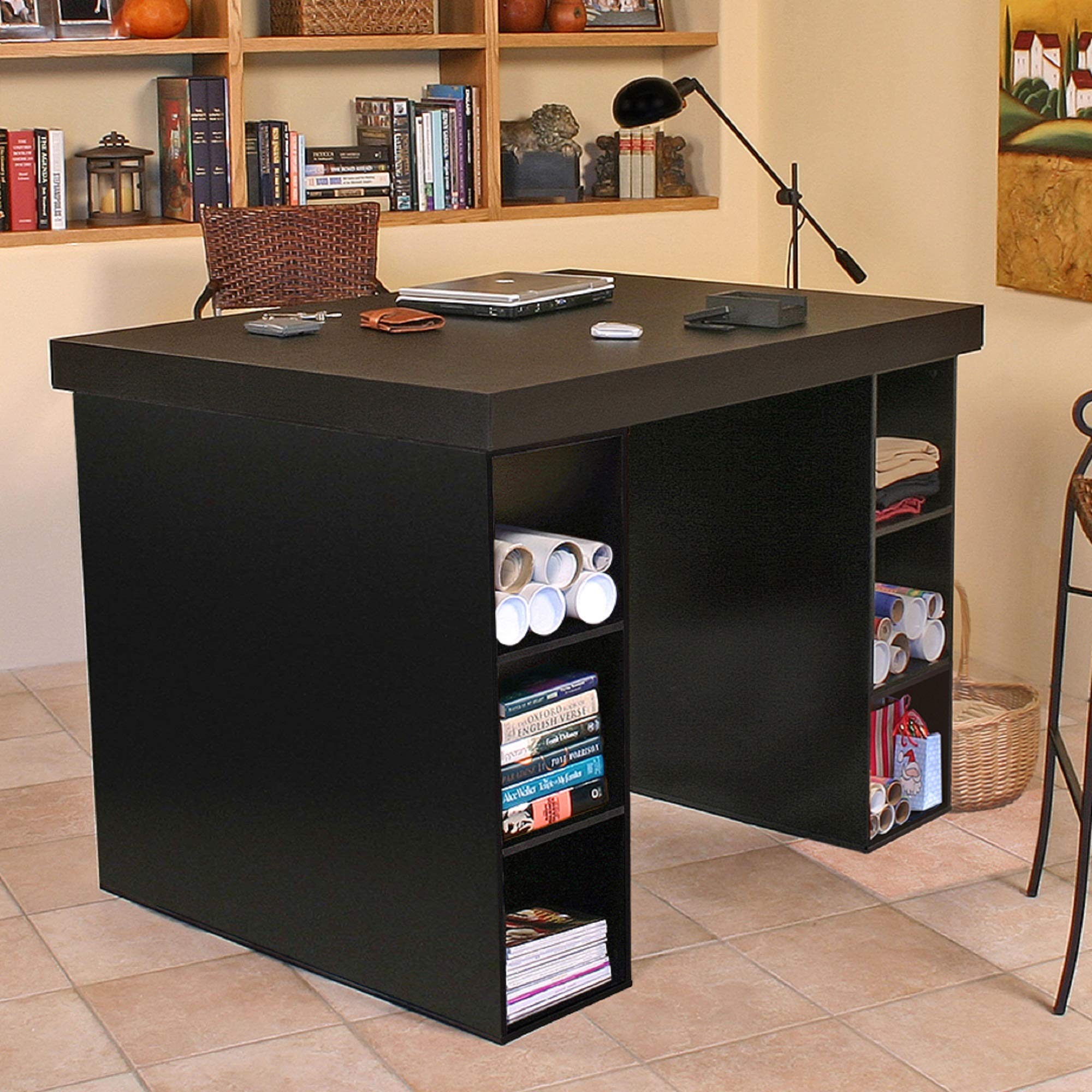 Venture Horizon Proect Center Desk with Two 3-Bin Cabinets - Black