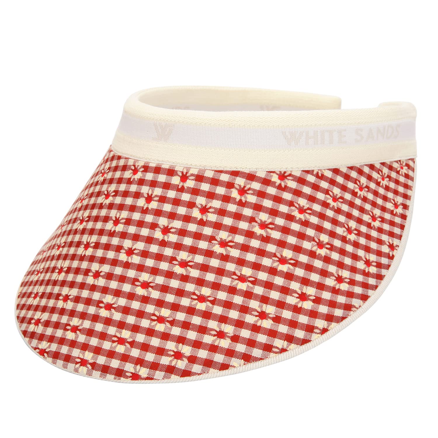 Reversible Check Small Flower Pattern Cotton Sun Visor with Removable Headband Daisy