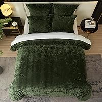 Vista 7 de Ivellow Crushed Velvet Comforter Set Queen Green Comforter Set 5pcs Ultra Soft Lightweight Breathable Bedding Set Luxury Cozy Flannel Comforter