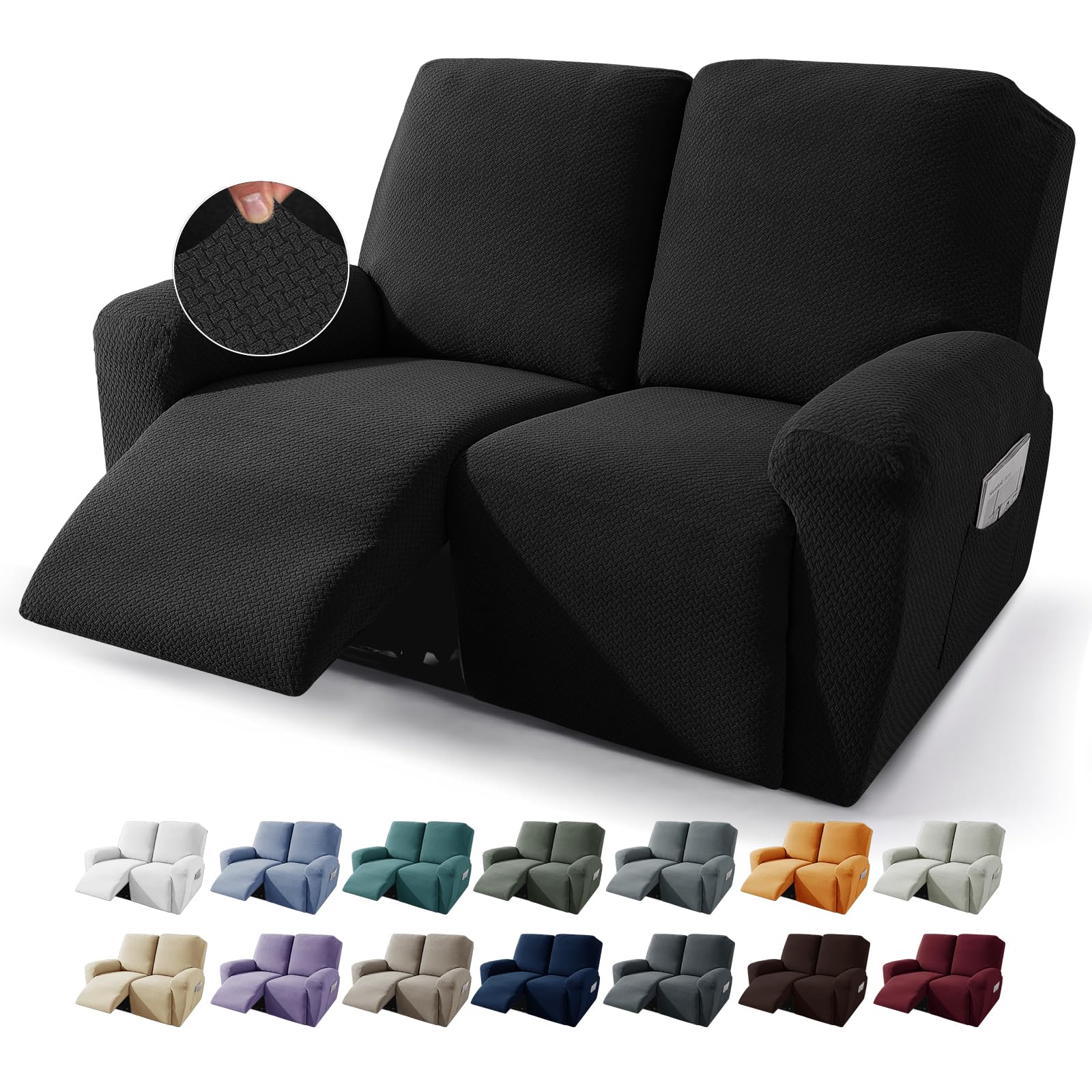 JIVINER Newest Design 6-Piece Recliner Sofa Cover Stretch Jacquard Reclining Couch Covers for 2 ...