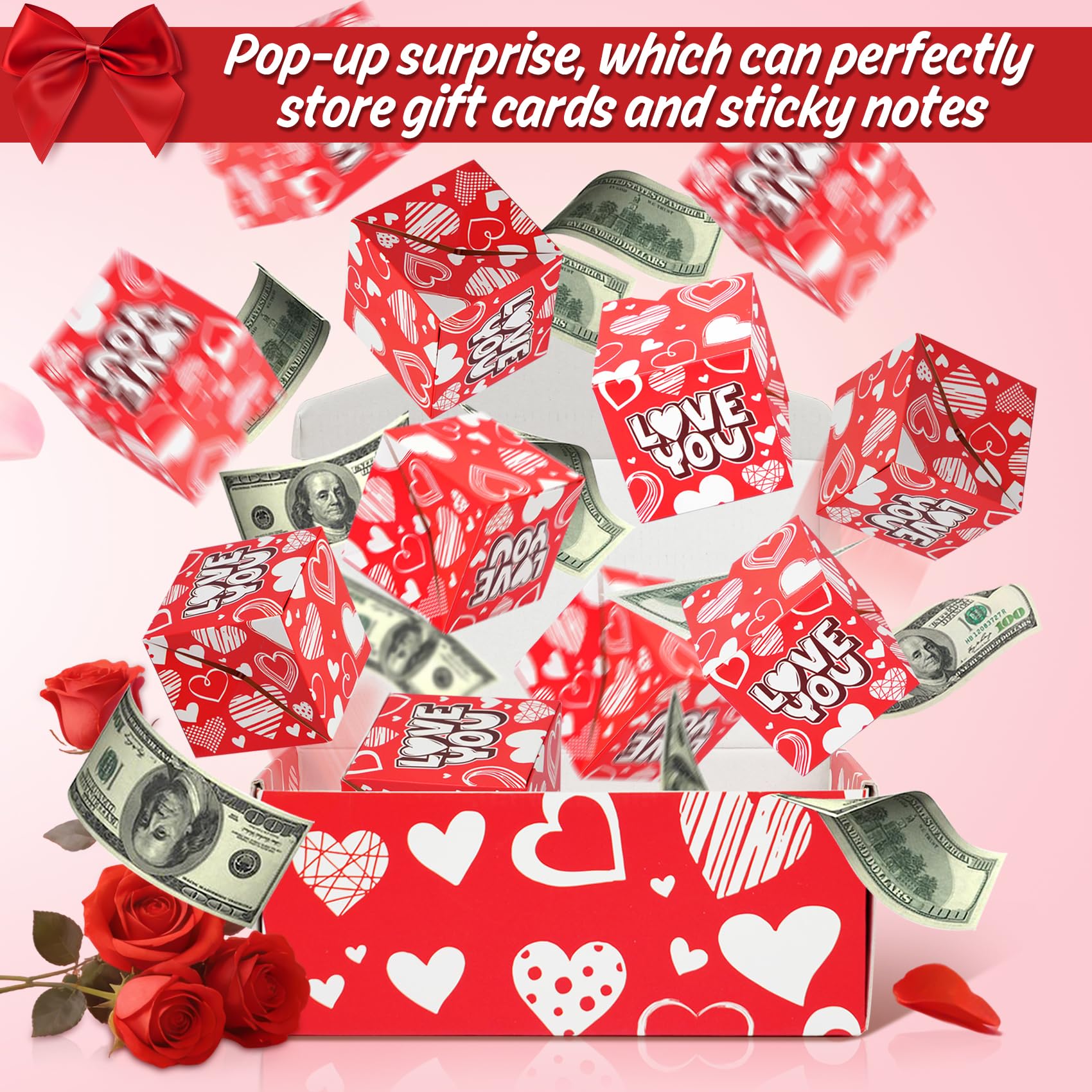 NefosLeuki Surprise Gift Box Explosion for Money,Valentines Pop-Up Explosion Gifts Box,Folding Bounce Box for Valentine's Day,Birthday,Anniversary(Red-20 Bounces)