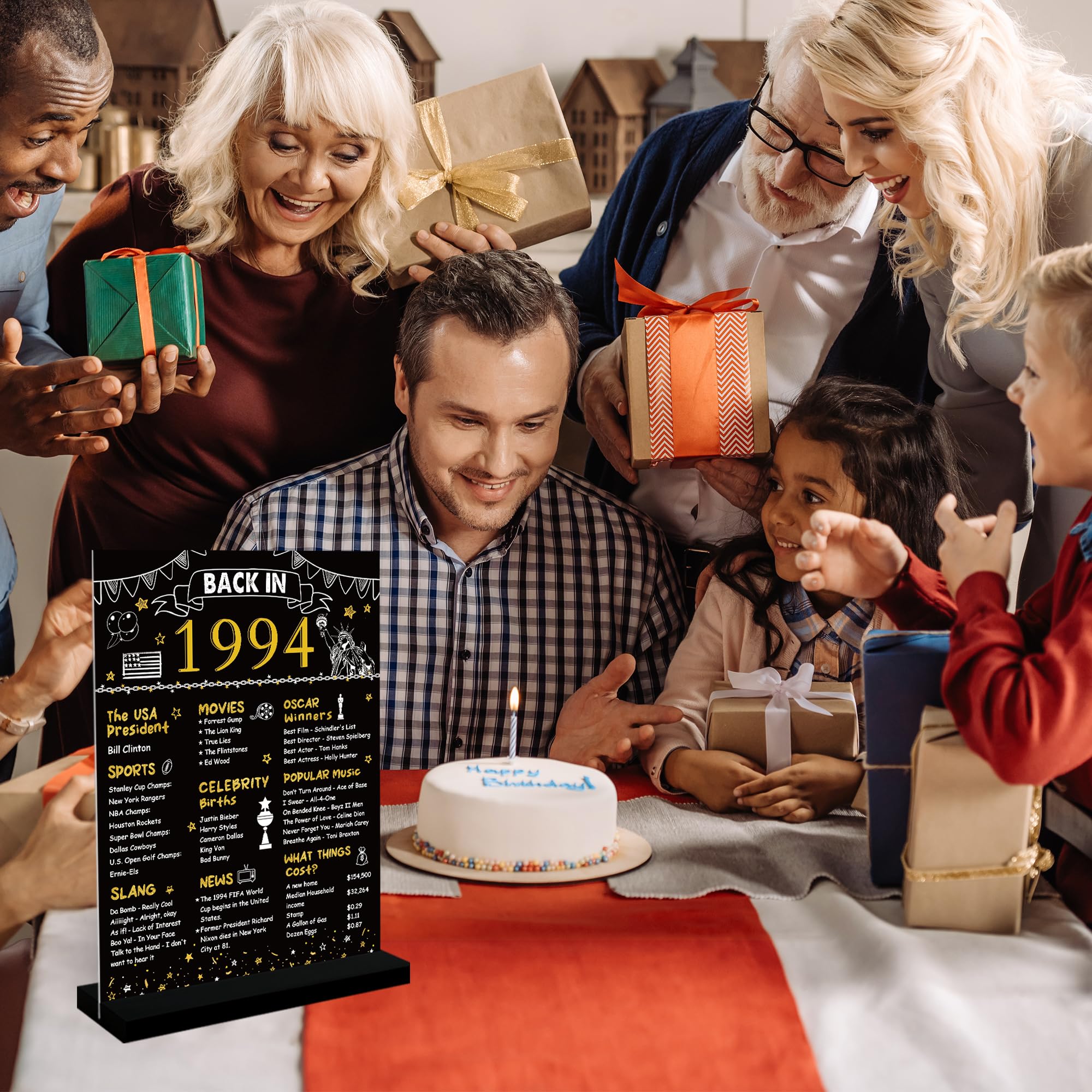 DARUNAXY Black Gold 30th Birthday Gift for Men, Back in 1994 Poster Acrylic Sign with Stand for Women, One-sided 30 Years Old Party Decoration, Vintage 1994 Party Supply, 30th Class Reunion Decor