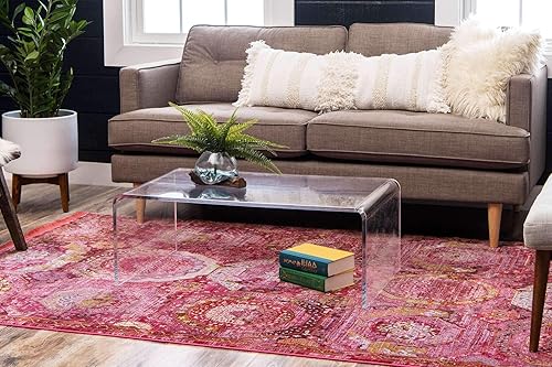 Miniatura 2 de Unique Loom Baracoa Collection - Alfombra rectangular de 5 pies 5 pulgadas x 8 pies, color rosa y marfil