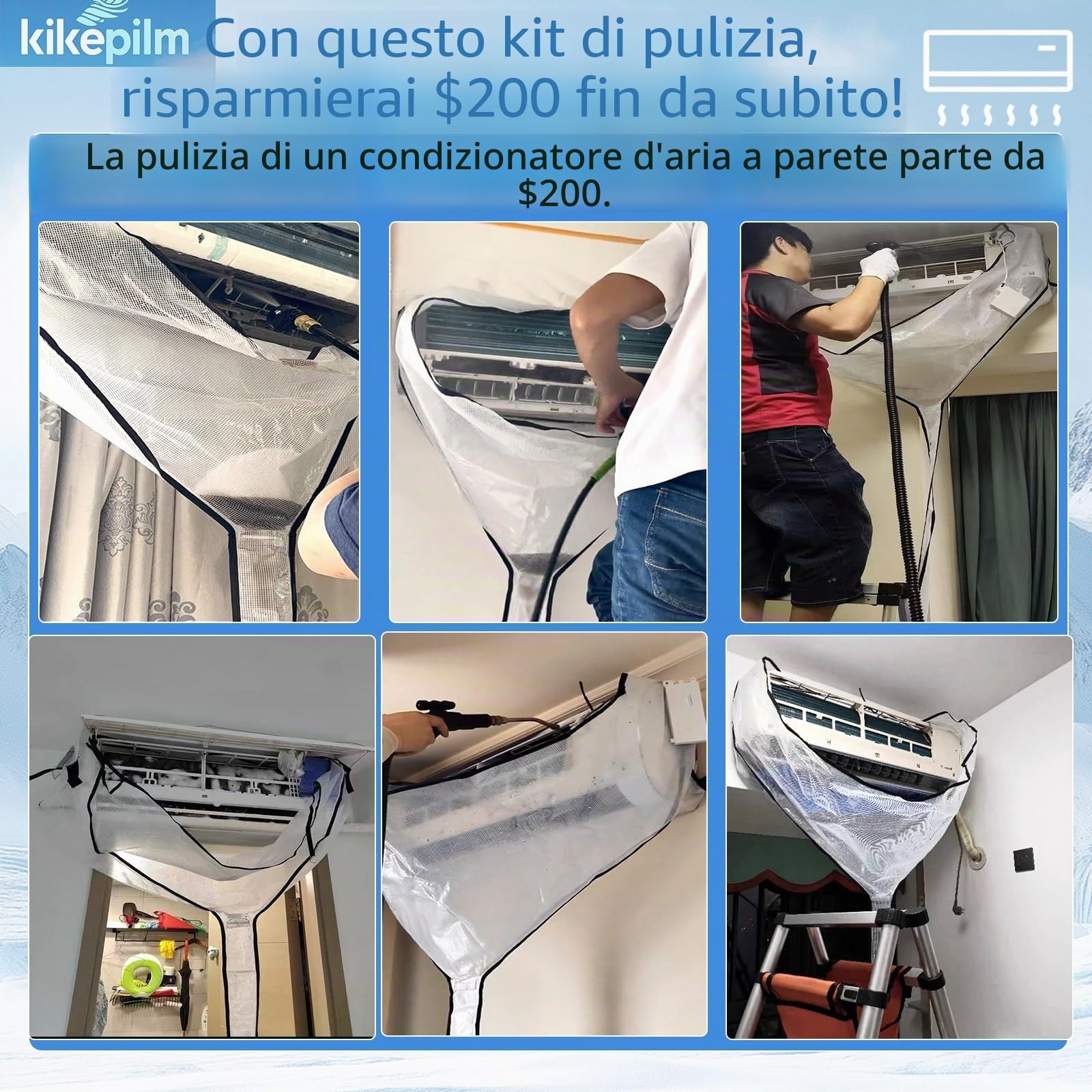 kit pulizia climatizzatore split, kit per pulizia condizionatori, kitpulizia condizionatore, telo pulizia condizionatore, puliziacondizionatore casa,Bianco, Grande