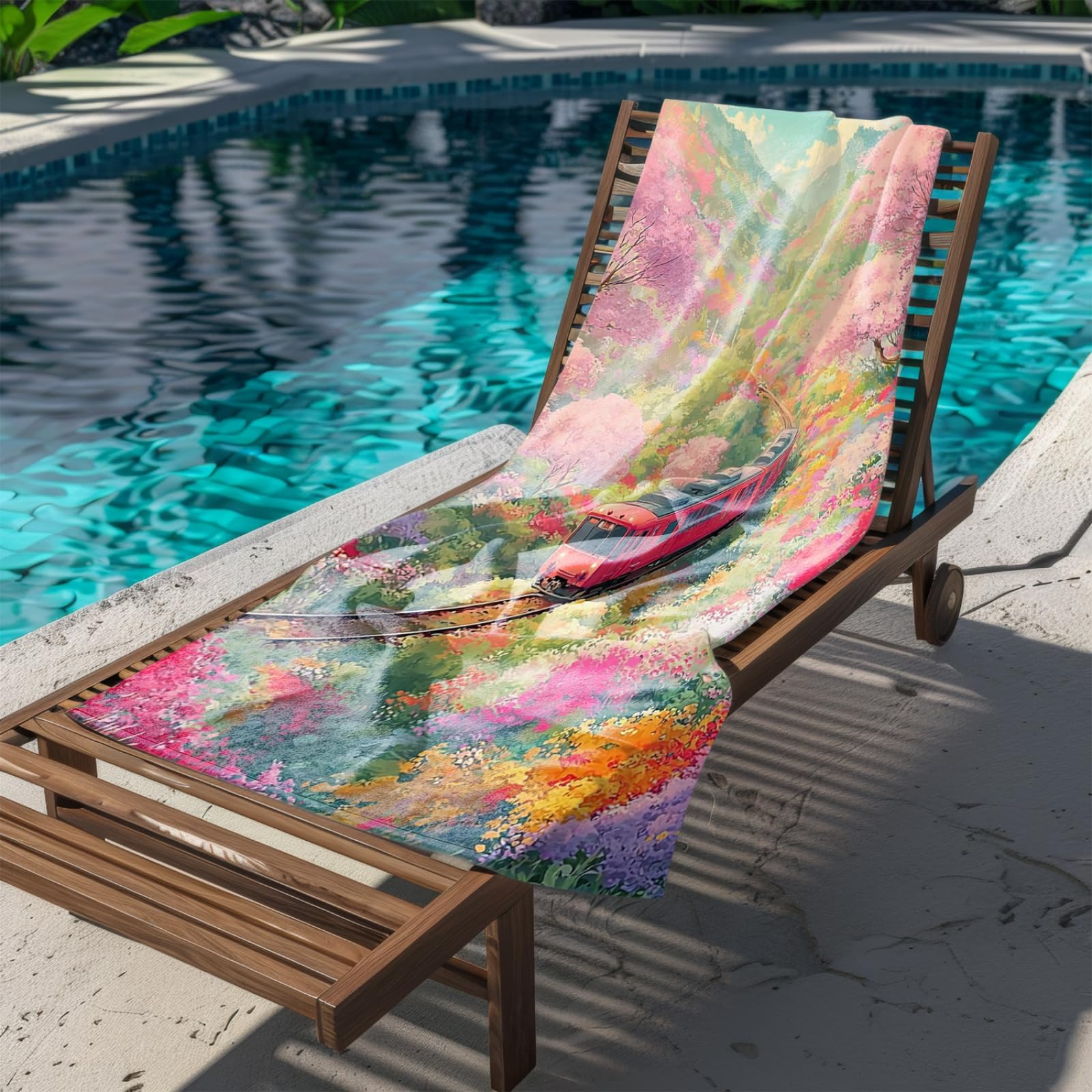 Tapis de Plage XXL Anti Sable Train, Rouge Serviette Piscine Adulte,Natte De Plage Pliable, Voyage Accessoires De Plage Camping,Serviette de Bain Personnalisée