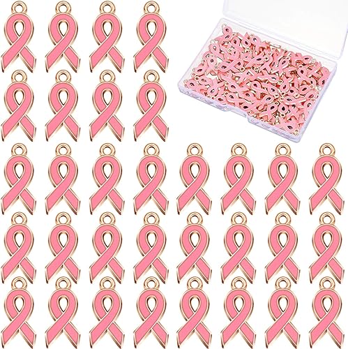 Miniatura 1 de 200 piezas de cinta de concienciación sobre el cáncer de mama con colgante de lazo rosa y accesorios para bricolaje para mujeres, joyas, collares,