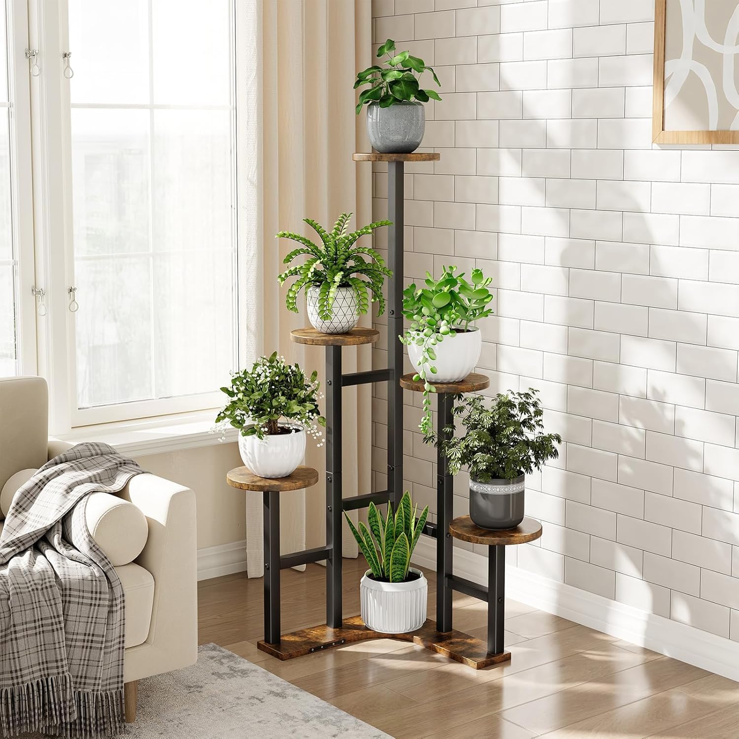MetalTouch Multi-Tiered Metal Flower Pot Stand - Indoor 6 Layer Tier Iron Plant Pot Display Plant Pot Holder Tall Plant Flower Shelf for Living Room Balcony Living room & Court Garden (Corner Black)-image-6