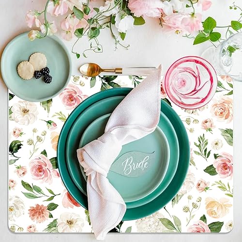 Miniatura 4 de Juego de 6 manteles individuales de plástico de primavera con diseño floral colorido, manteles individuales lavables para mesas de comedor de