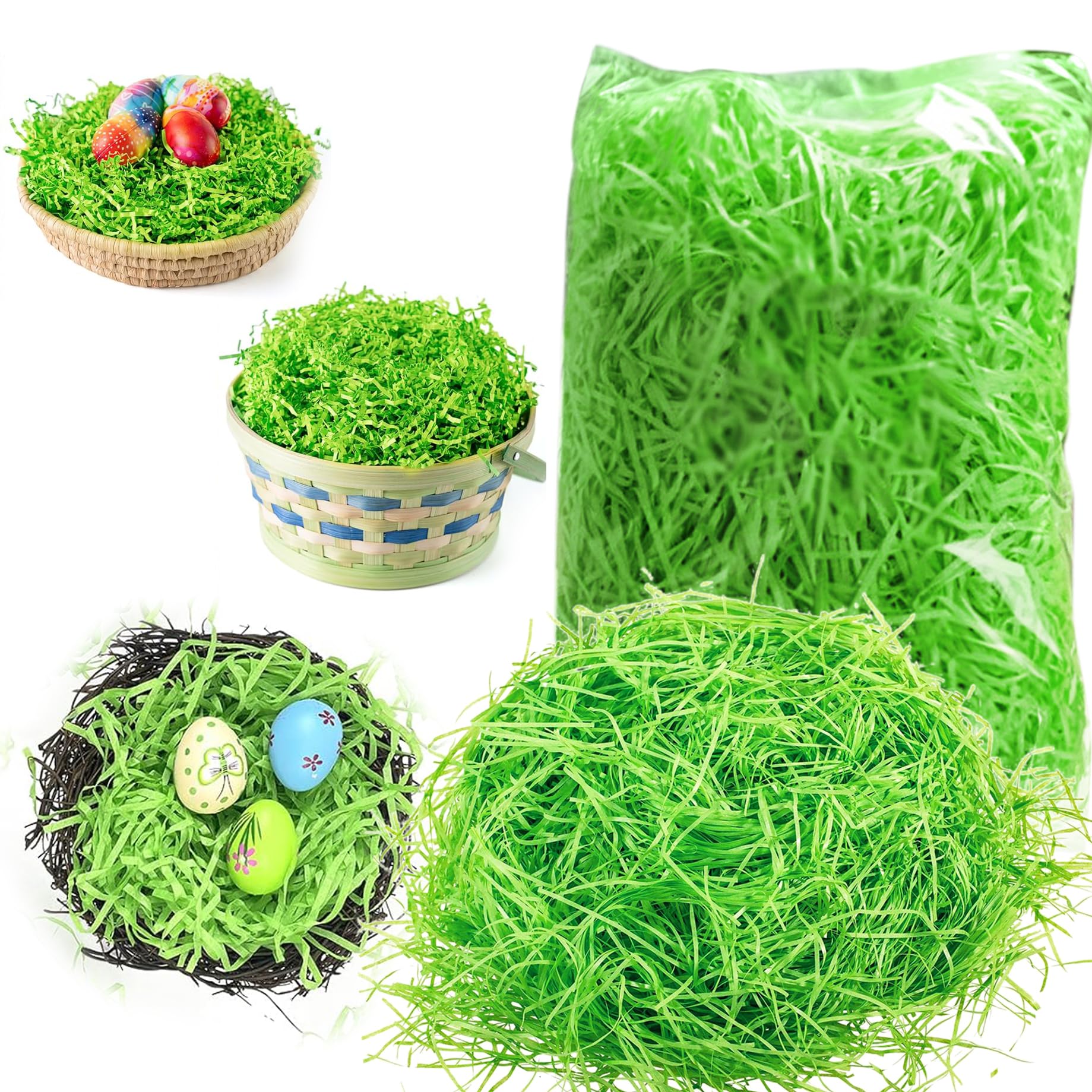 Cestini pasquali da 0,5 kg riempiti con papiro, confezioni di erba riciclabile, carta crespa, decorazioni di carta sminuzzata, decorazioni per feste, uova di Pasqua creative e decorazioni per