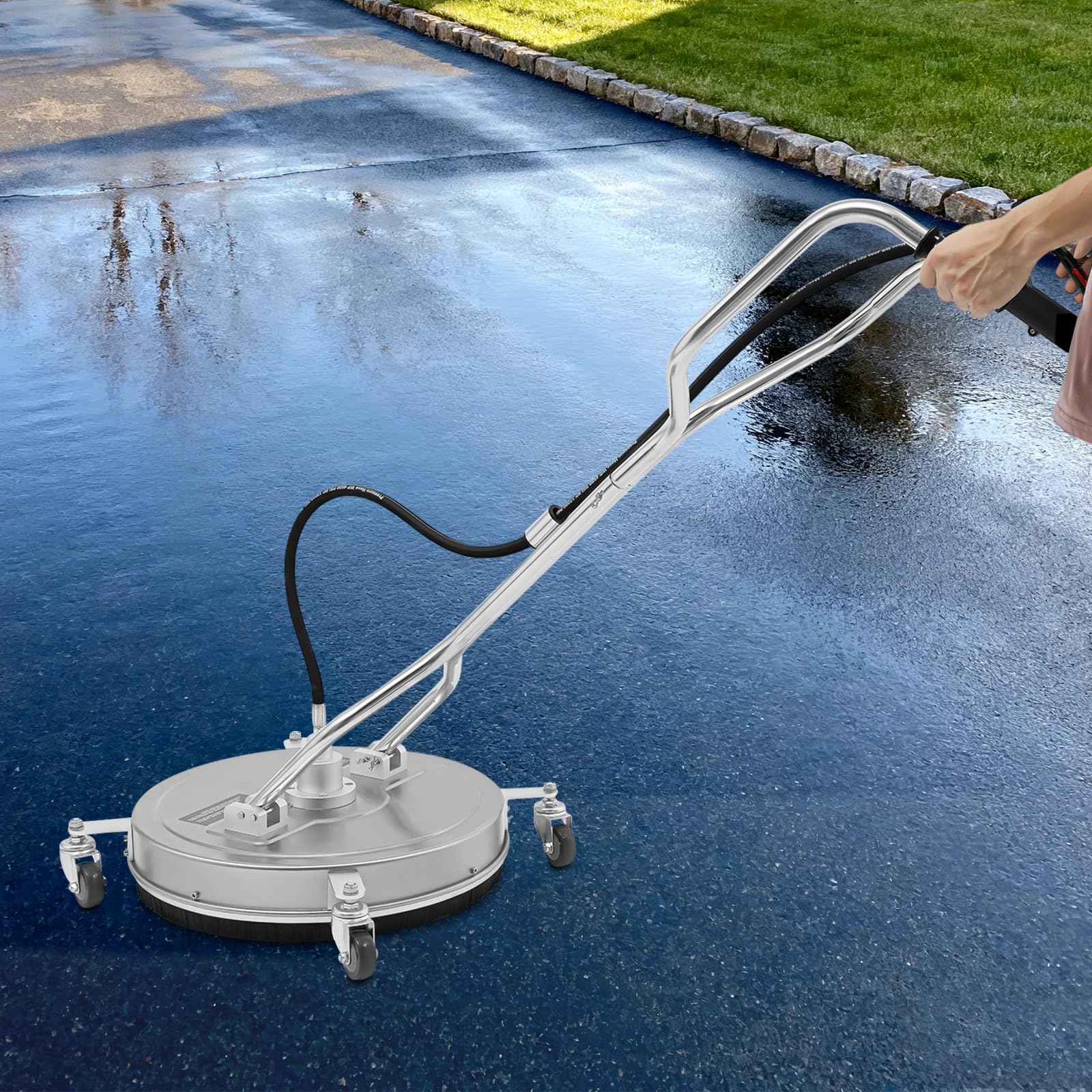 Profesjonalna myjka ciśnieniowa 20 cali, stal nierdzewna, 4500 psi, maks. ciśnienie 3700 psi, ciśnienie robocze 6,6 GPM, ręcznie sterowany przepływ wody, z 4 uniwersalnymi kółkami, 2 dysze do ogrodu