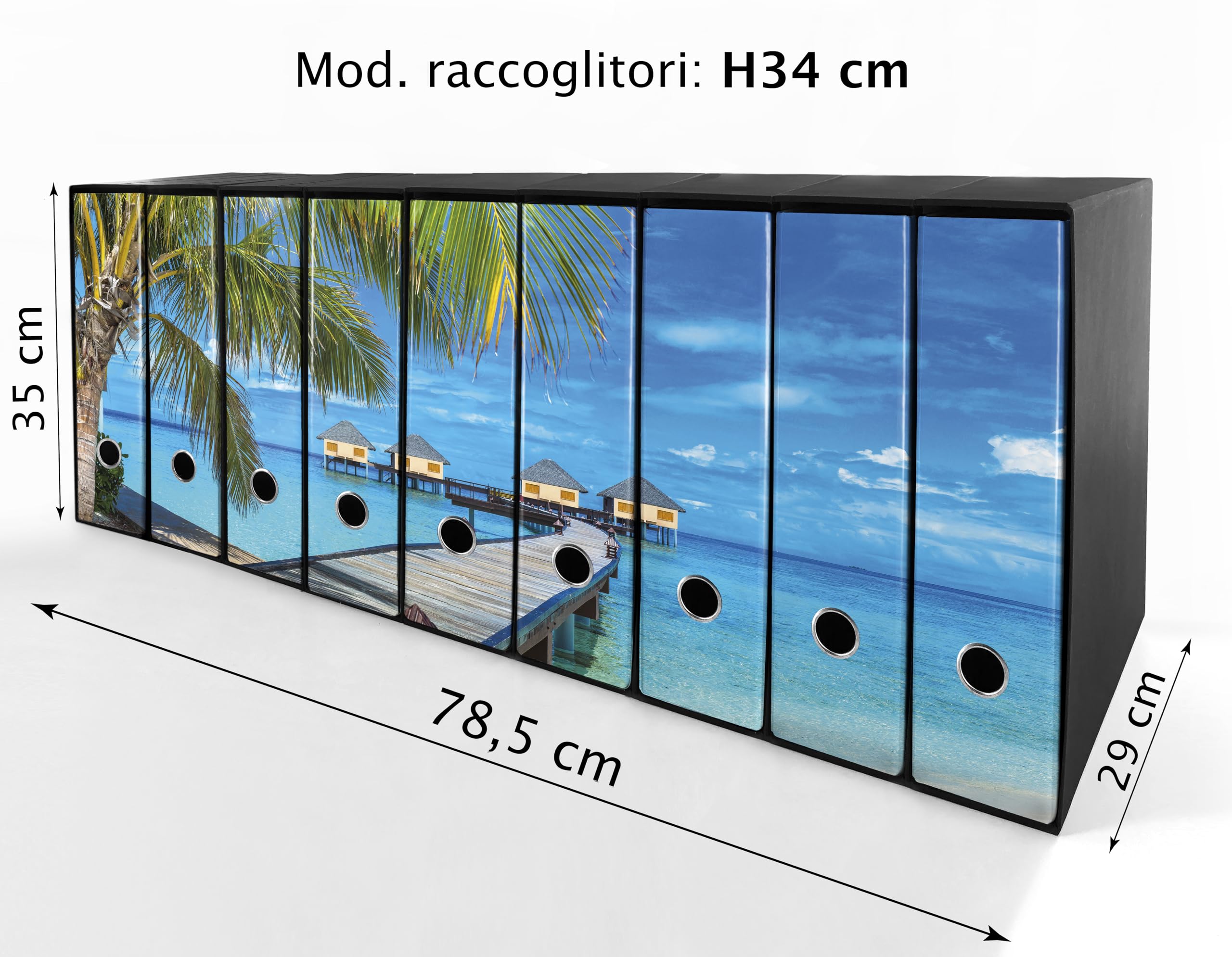 Set da 9 raccoglitori ad anelli MALDIVE - Faldoni SHAREPRINTING (H34 con 4 anelli)