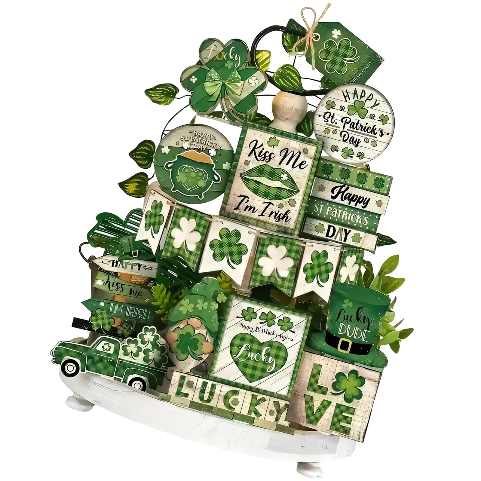 Buxuaaaa Of 19 Retro Layered Display Decors for Patrick's Festivities with Shamrocks and Coin Motifs Ideal for Parties Organization Festival Tiered Serving Tray Decors for Patrick's Day Event