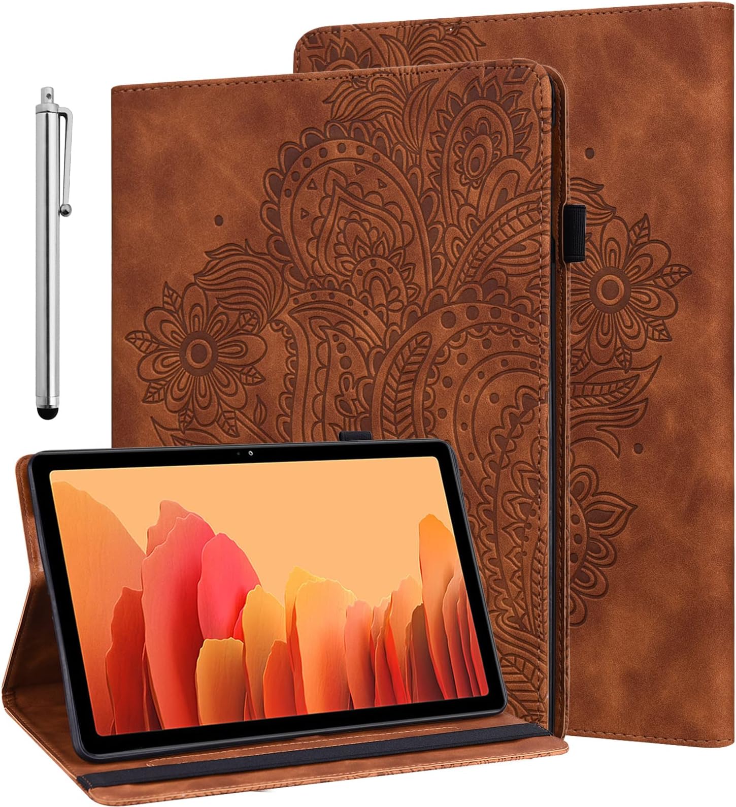 Case for Huawei Mediapad T5 10 10.1 Inch 2018 with Stylus, Multiple Viewing Angles PU Leather Stand Flip Cover for Huawei T5 10 Tablet Case-Brown