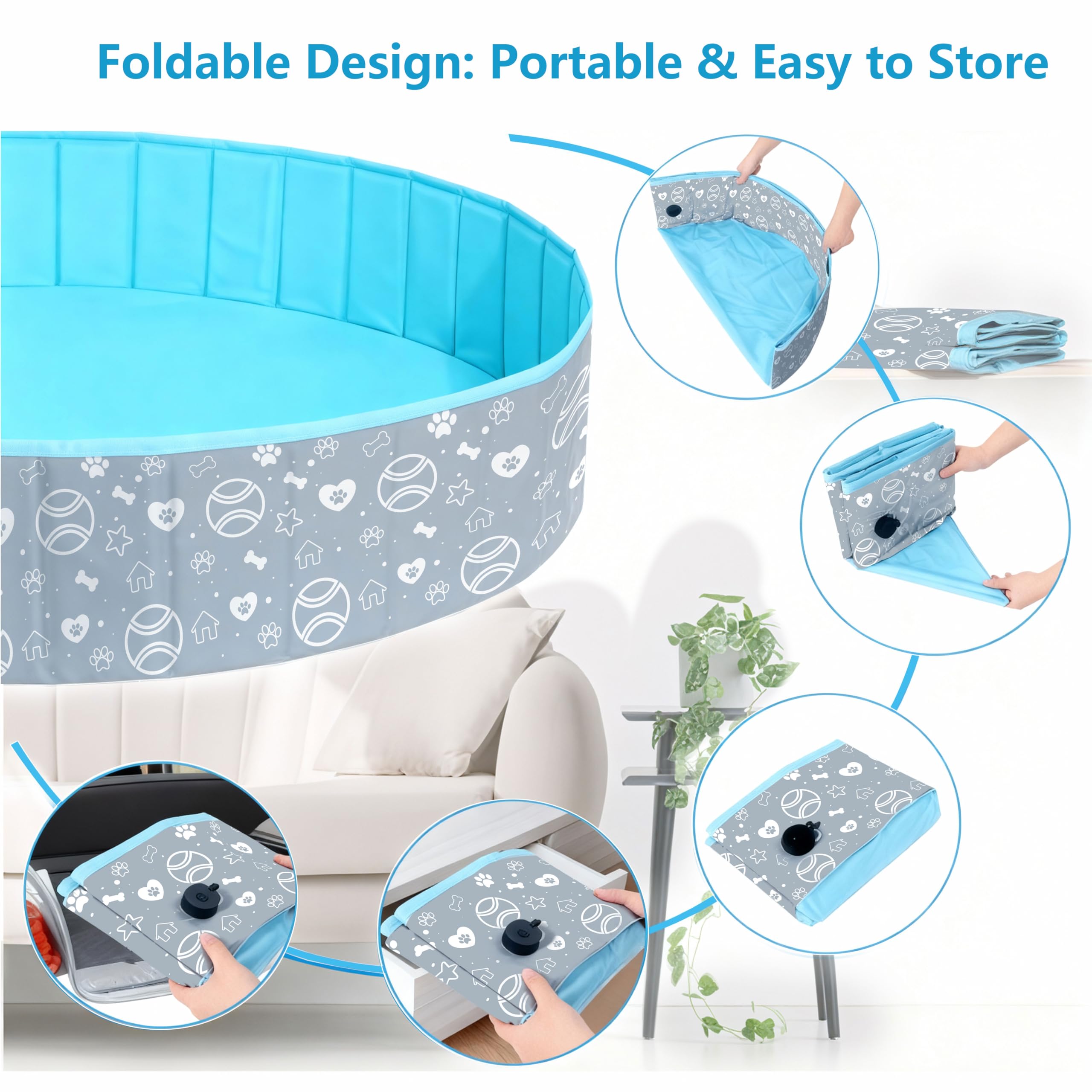 Hundepool für Große & Kleine Hunde, Verbessertes und Verstärktes PVC Pool mit Drainageadapter, Tragbares und Faltbar Planschbecken für Kinder, Sommer-Kühlbadewanne(160x30cm)
