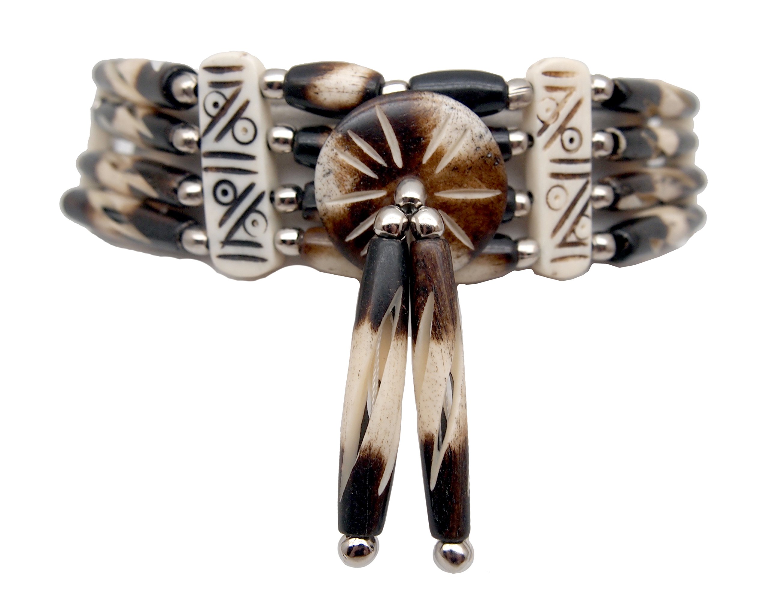 outROAR GearChoker Necklace Four Row Brown/White Striped Bone Hairpipe