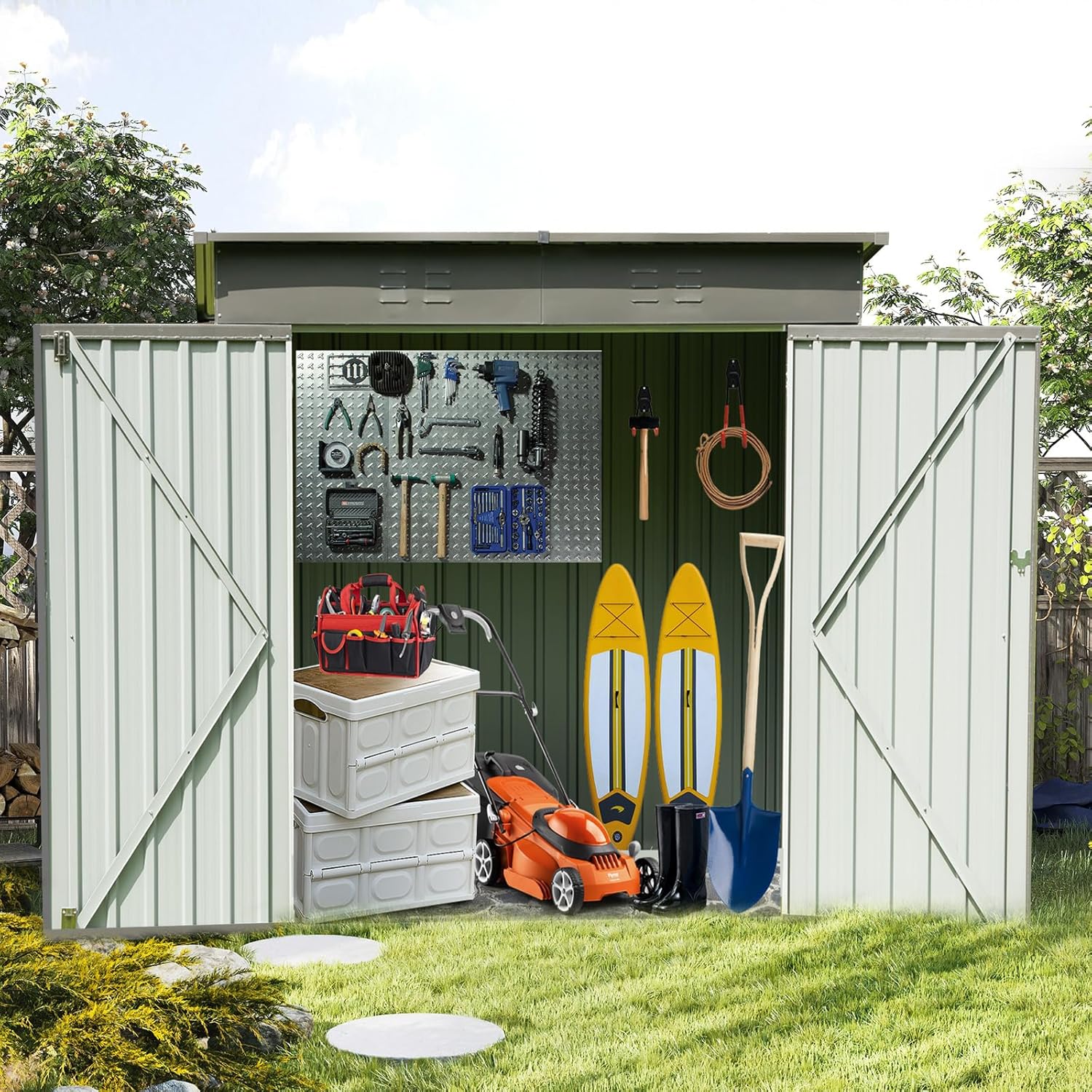 Outdoor Storage Shed with Lockable Door, Heavy Duty Metal