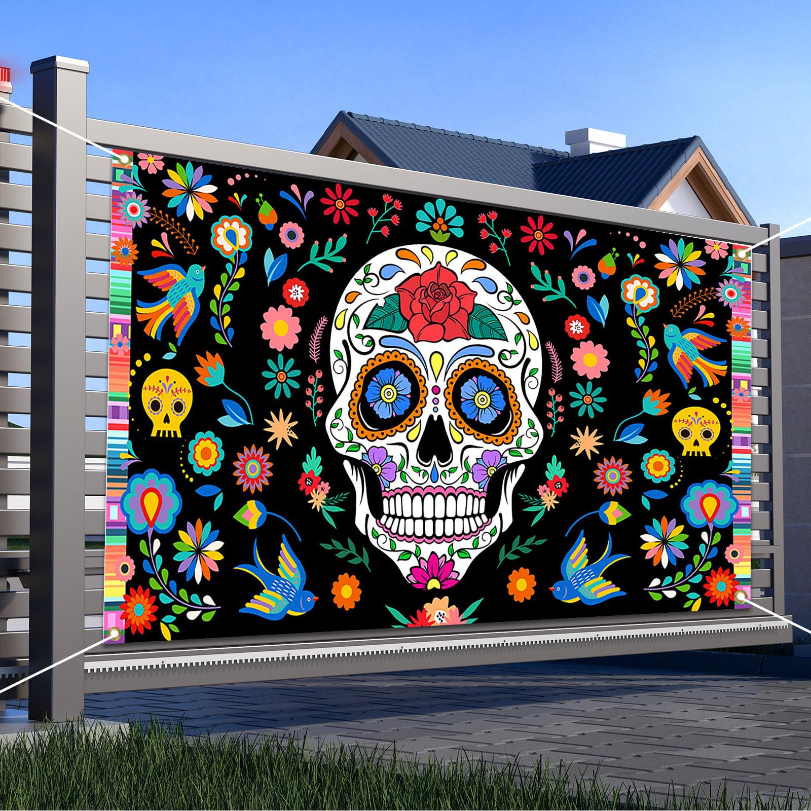 Toile De Fond Jour Des Morts (Día De Muertos) 240x180 Cm - Vinyle - Décoration Halloween, Fiesta, Photographie