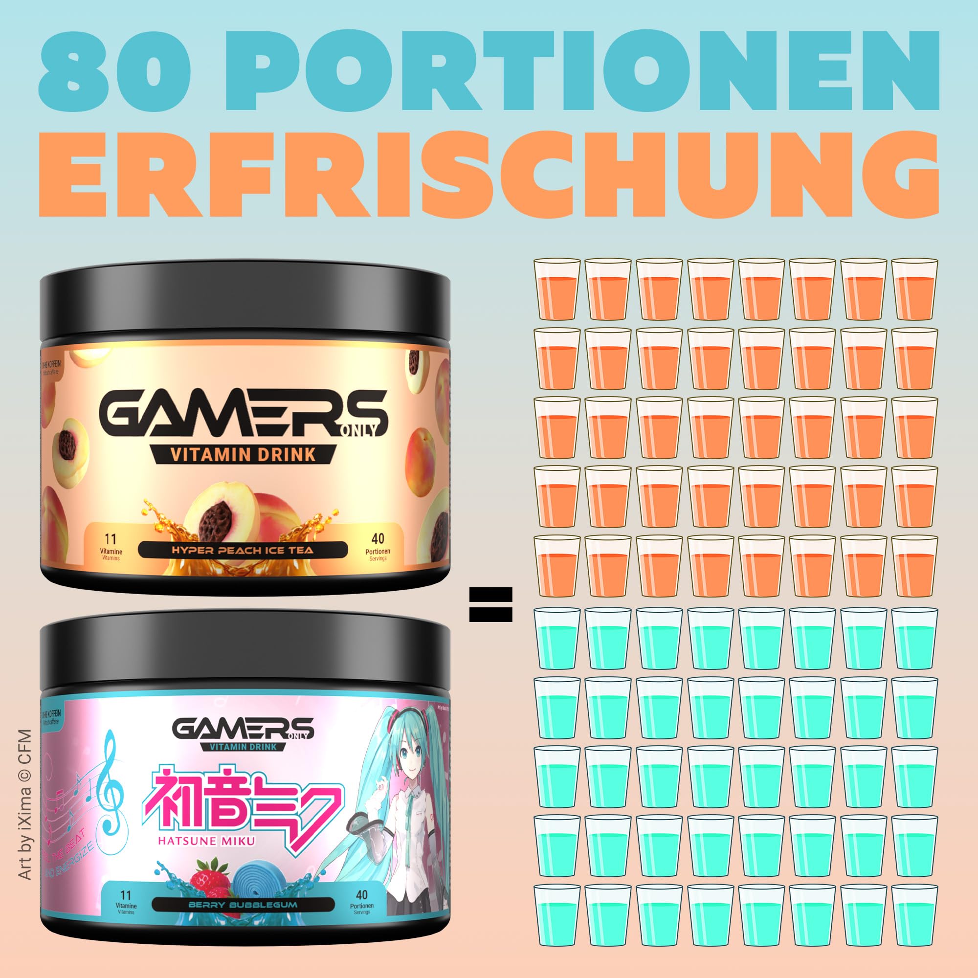 Gamers Only Vitamin Pulver Set [Zero Zucker] inkl. Shaker | Summer Strawberry Lime & Ruby Red Raspberry | 12 Vitamine & Aminosäuren | Vitamin B6, B12 & (Bubblegum & Pfirsich)