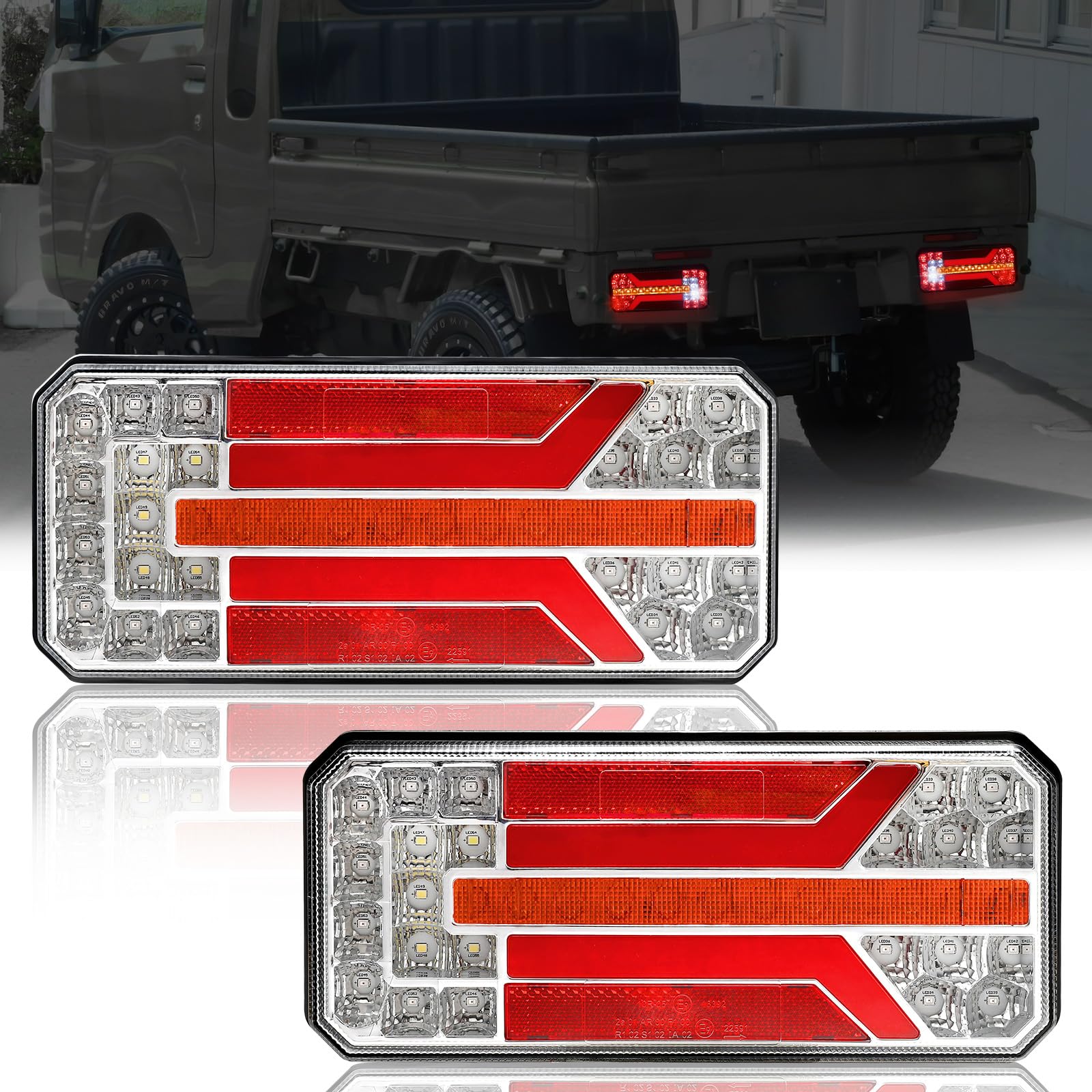 Yinaolan 2Pcs Led Rear Trailer Lights, 12/24V LED Trailer Tail Light Super Bright Waterproof, Brake Tail Turn Signal Reverse Fog Reflector Lamp for RV Caravan Tractor Truck