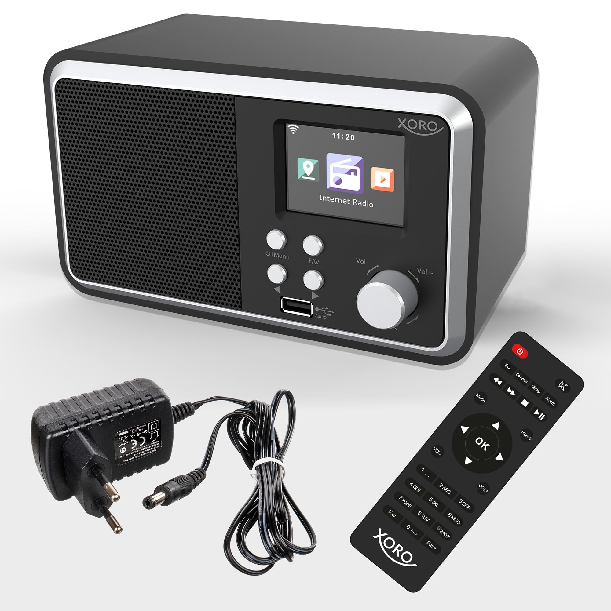 XORO DAB 300 IR digitales WLAN Internet Radio mit DAB+ & FM Empfang, Bluetooth 5.2, Podcast-Wiedergabe, 2,4" Zoll Farbdisplay, integriertem Wecker, Schwarz