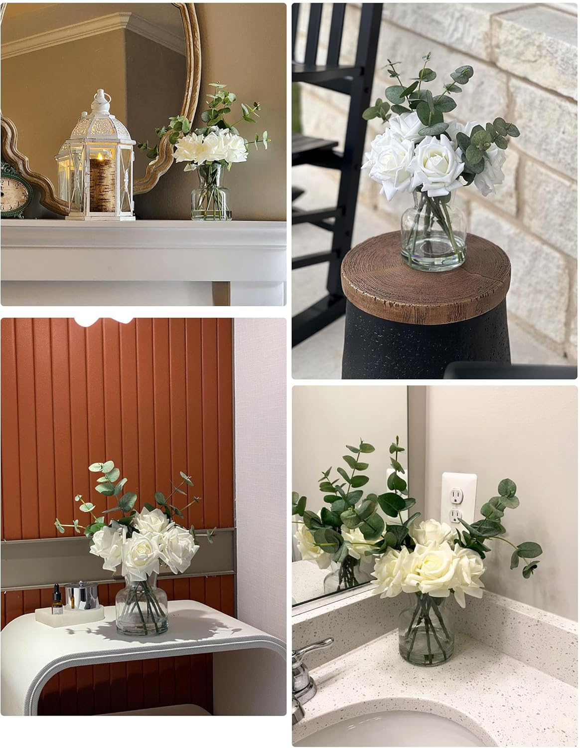 14" Artificial Flowers with White Roses in Vase, Fake Flowers in Artificial Water Vase, Silk Flower Arrangements with Artificial Flowers for Home Dining Table Decor. - Image 2