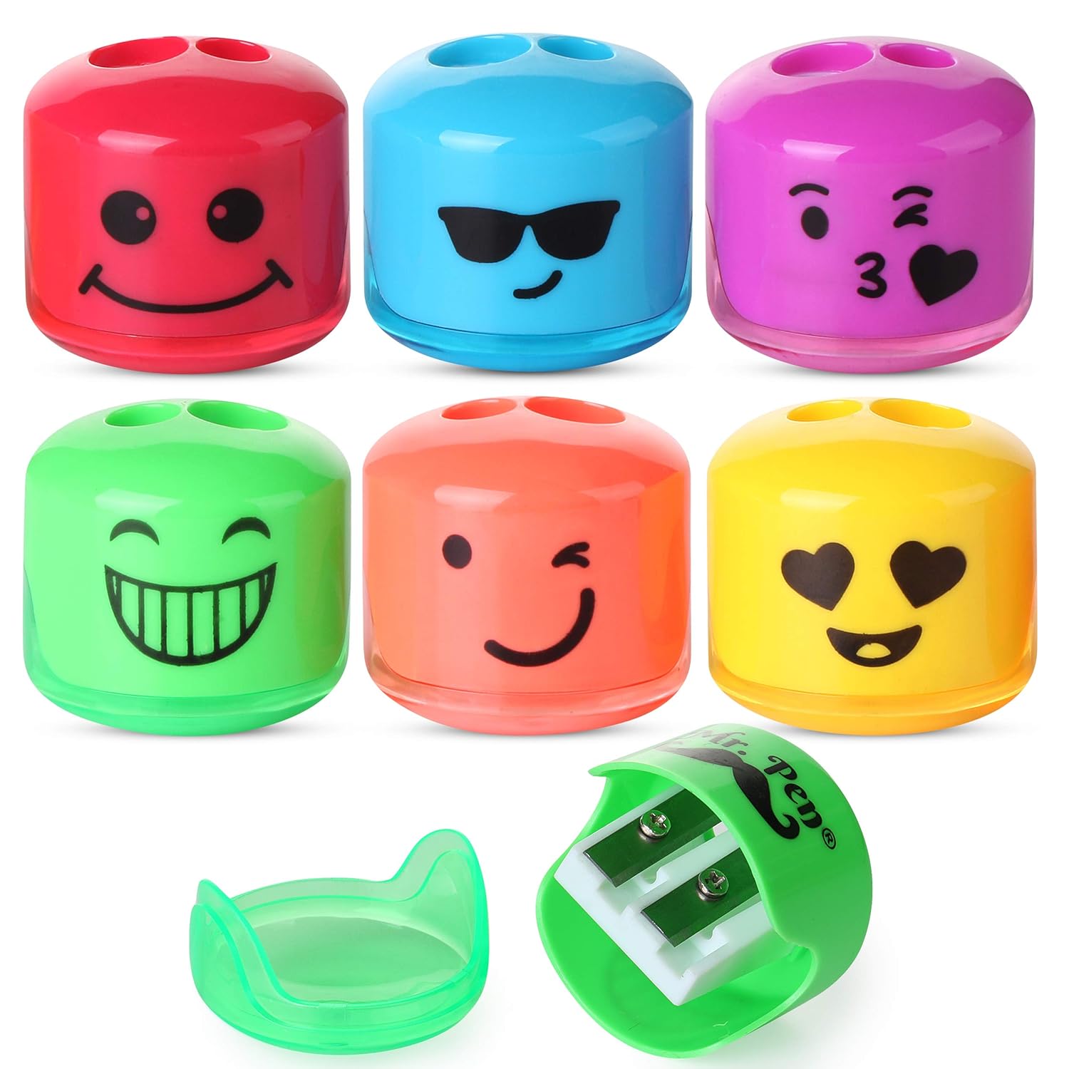 Mr.Pen Pencil Sharpener, Emoji Sharpener 6 Pack, Pencil Sharpener Kids