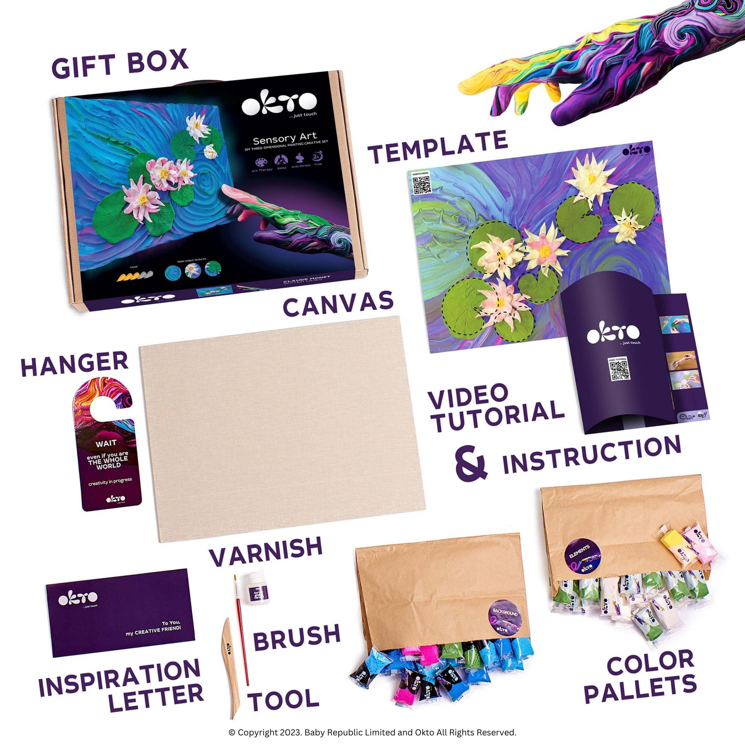 Okto Water Lilies Art Craft Kits for Adults UK, Similar to Painting by Numbers for Adult Air Dry Clay Modelling Kit - Image 2