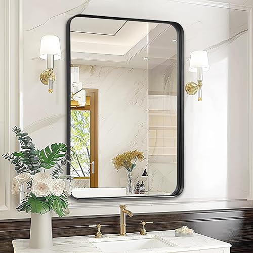 Bathroom Wall Mirror Over Sink - 24x32 Inch Black Matte Framed Mirror for Restroom, Rectangle Matal Frame Black Vanity Mirror for Bathroom, Entryway, Living Room, Fireplace
