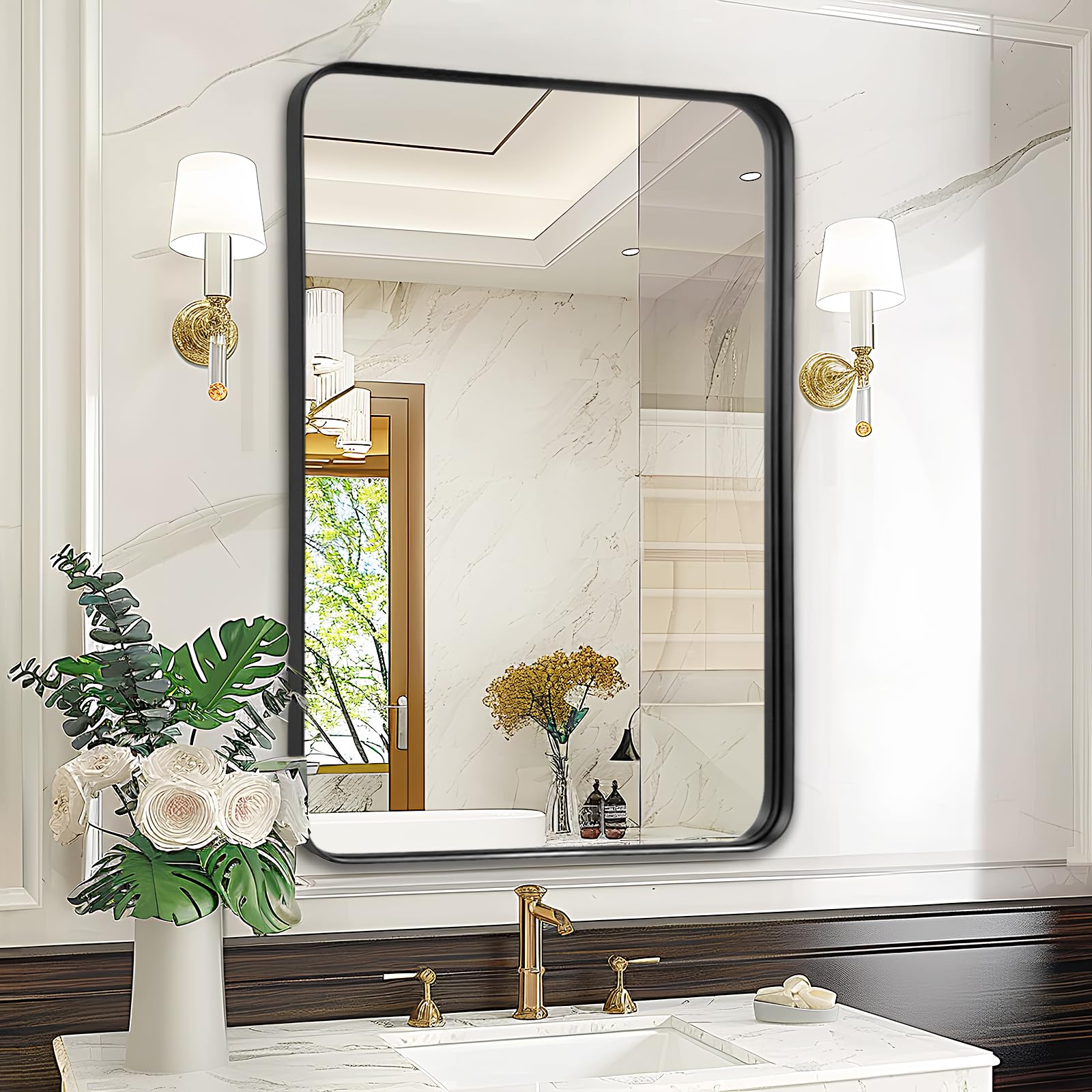 Amazon.com: Rosynee Bathroom Wall Mirror Over Sink - 24x32 Inch Black Matte Framed Mirror for ...