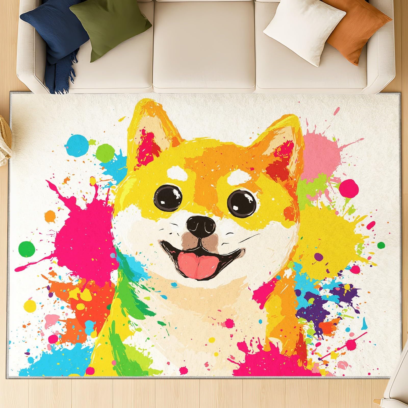 Generisch Tappeto con stampa astratta di animali di Shiba Inu, 120 x 160 cm, lavabile, per camera da letto, sala giochi, camera dei ragazzi, decorazione per la casa