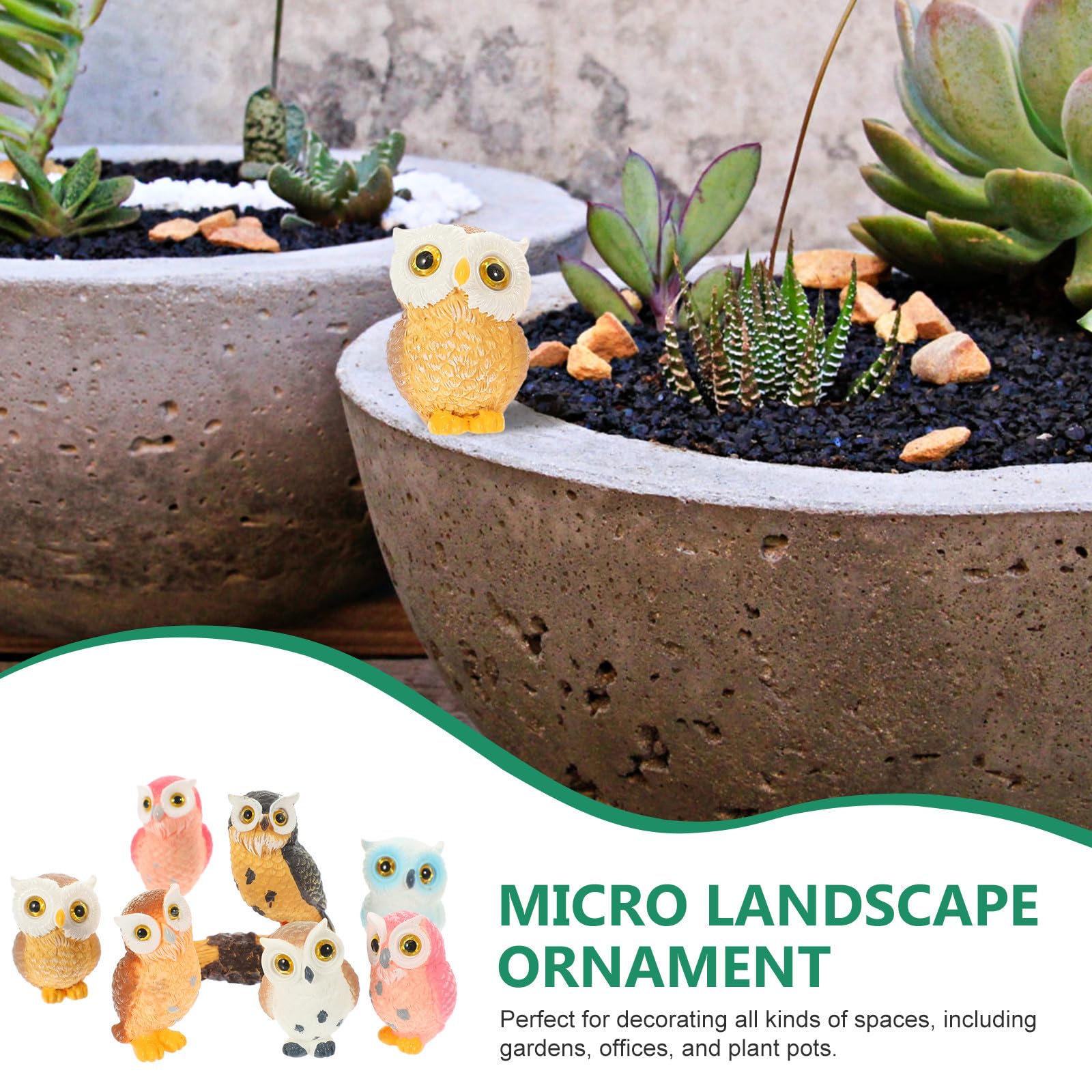 Figuras Decorativas de Búhos en Resina para Decoración de Jardín y Macetas, 7 Piezas Diseño Detallado y Estilo Natural para Decorar Espacios Varios Estilos