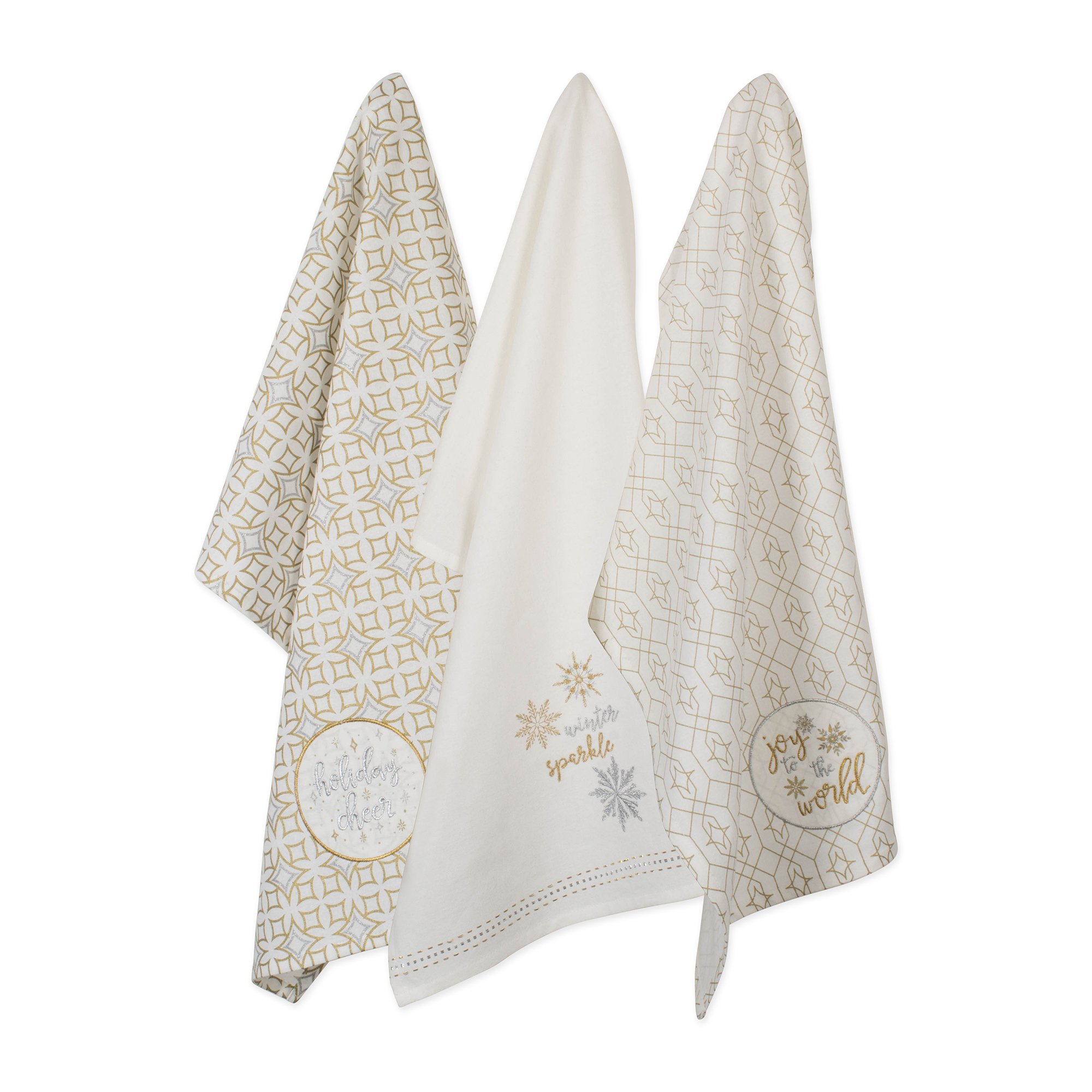 DII Metallic Dishtowel Set, Cotton, Holiday Cheer, 18x28