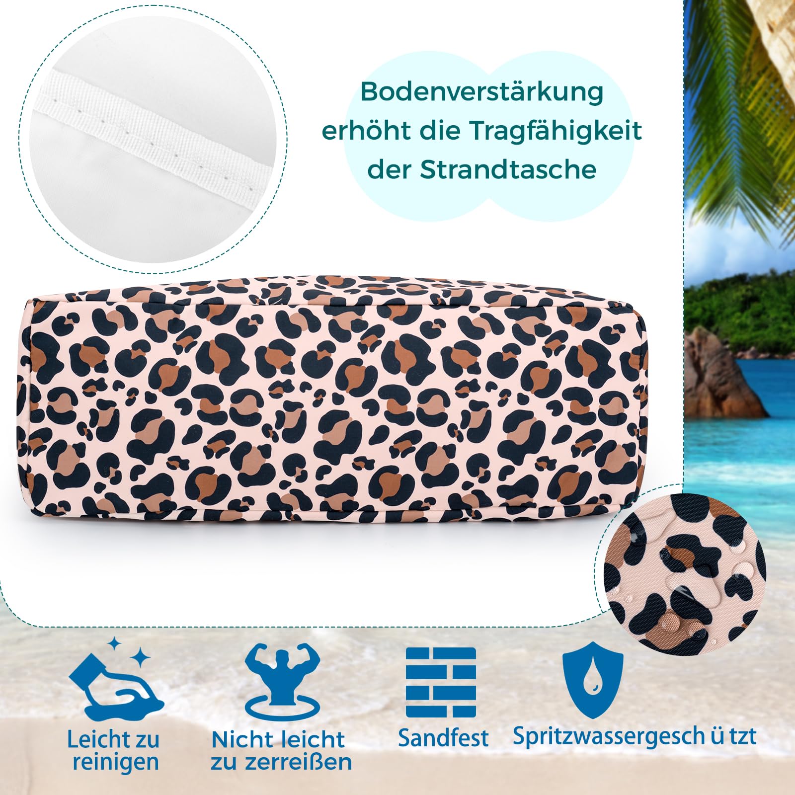 benpen Strandtasche XXL Familie mit Reißverschluss, Große Leo Badetasche Schwimmtasche Damen Faltbar, Beach Bag Strand Tasche Daily Shopper Sommertasche für Strand Reisen Urlaub Schwimmbad Pool