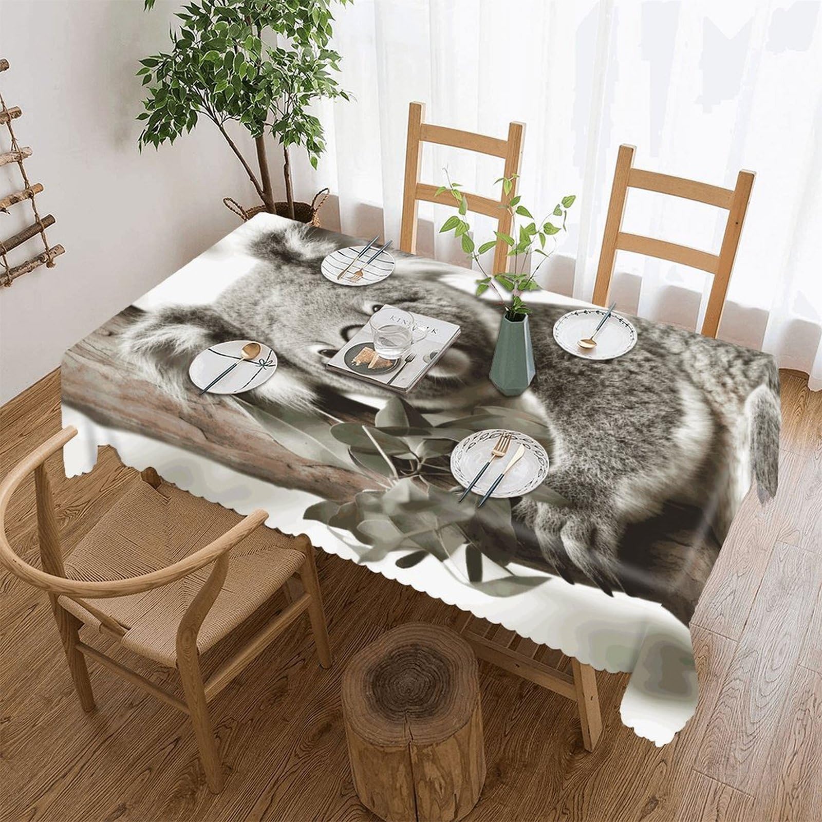 LOKLNEYK Koala Tablecloth Rectangle Table Cloth Decorative Fabric Table Cover Waterproof Seasonal Table Cover Wrinkle Resistant Washable Table Cloth for Party Picnic Dinner Decor 55"x70"