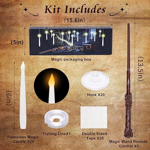 Miniatura 2 de Velas flotantes de Halloween, 20 velas flotantes colgantes sin llama con control remoto de varita mágica, luces cálidas parpadeantes, velas LED para