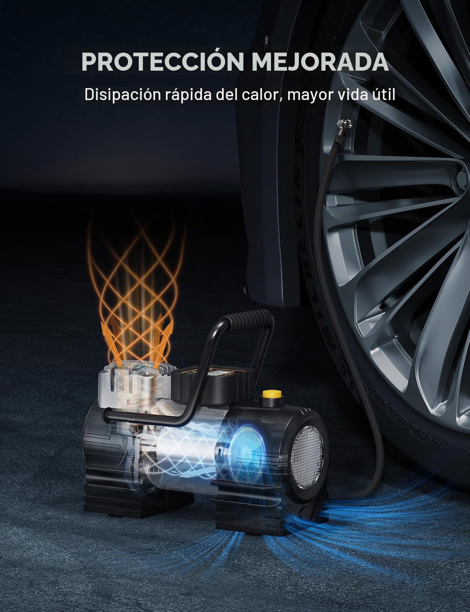 AstroAI Inflador Ruedas Coche de 150PSI, Compresor Aire Portátil 12V DC, Compresor Aire Coche, Inflador de Neumáticos Digital con 12 LEDs Luz para Coche, Bicicleta, Moto y Etc. | Bomba de Neumáticos para Coche 12V DC Bomba de Aire Digital con LEDs Luz Sup